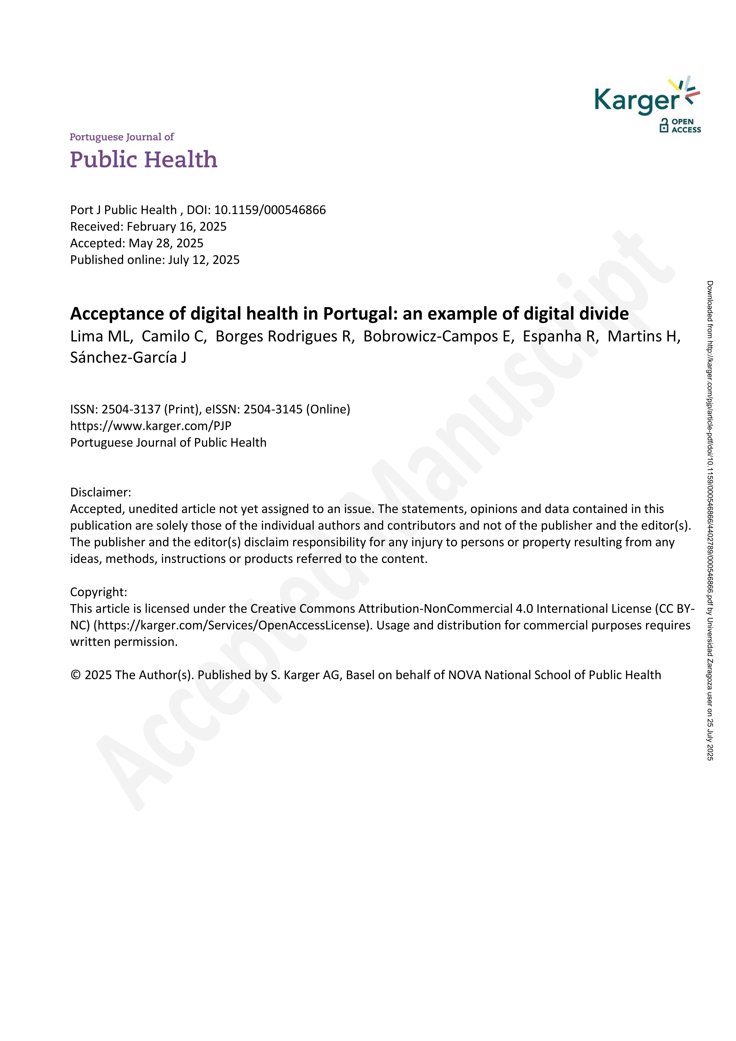 Acceptance of digital health in Portugal: an example of digital divide