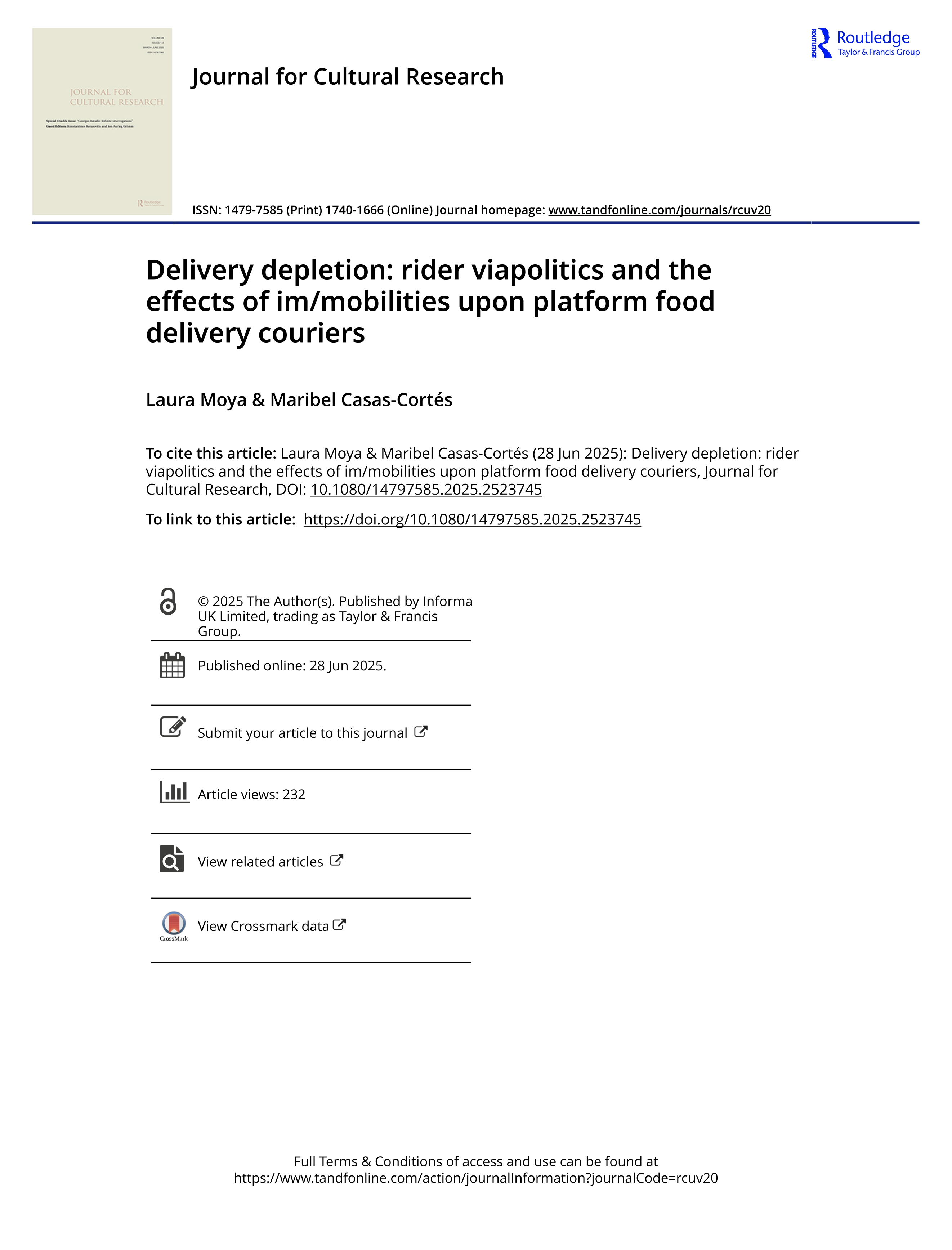 Delivery depletion: rider viapolitics and the effects of im/mobilities upon platform food delivery couriers