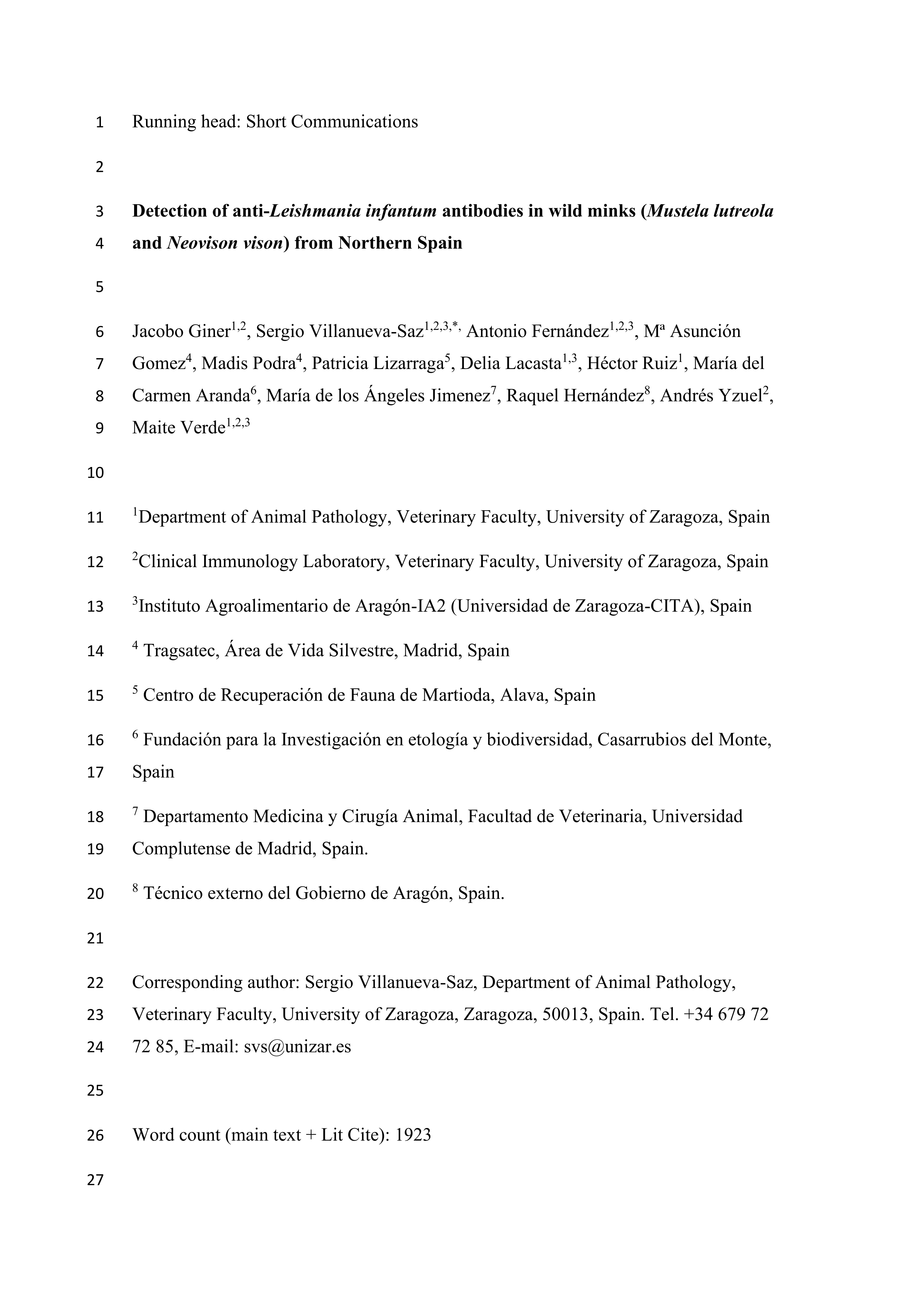 Detection of Anti–Leishmania infantum Antibodies in Wild European and American Mink (Mustela lutreola and Neovison vison) from Northern Spain, 2014-20