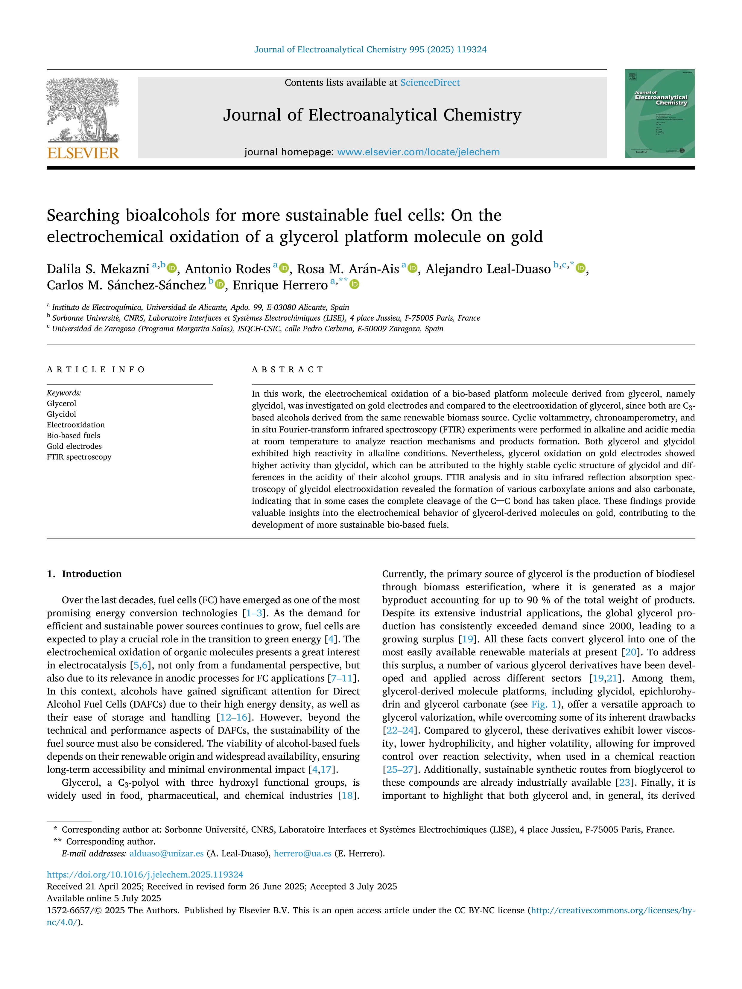 Searching bioalcohols for more sustainable fuel cells: On the electrochemical oxidation of a glycerol platform molecule on gold