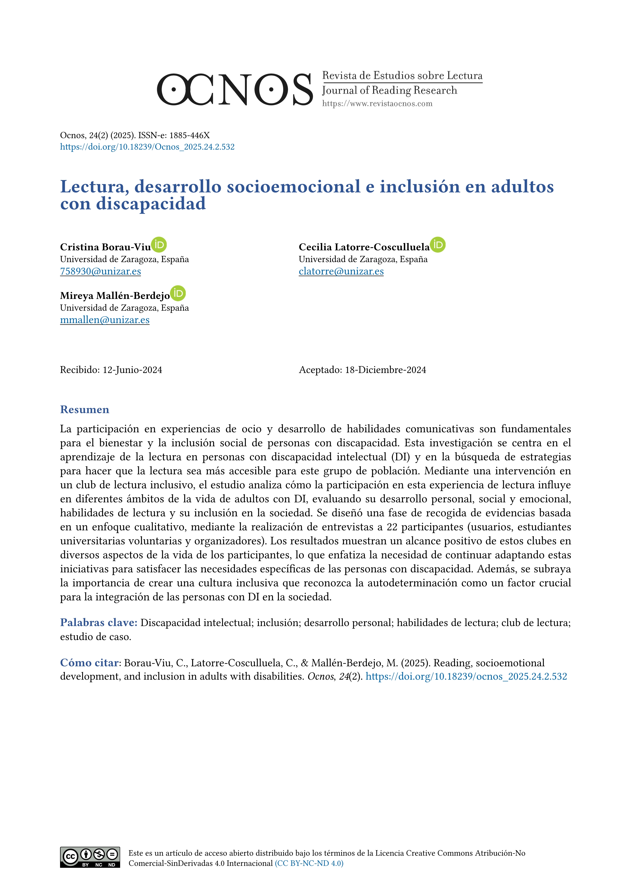 Lectura, desarrollo socioemocional e inclusión en adultos con discapacidad