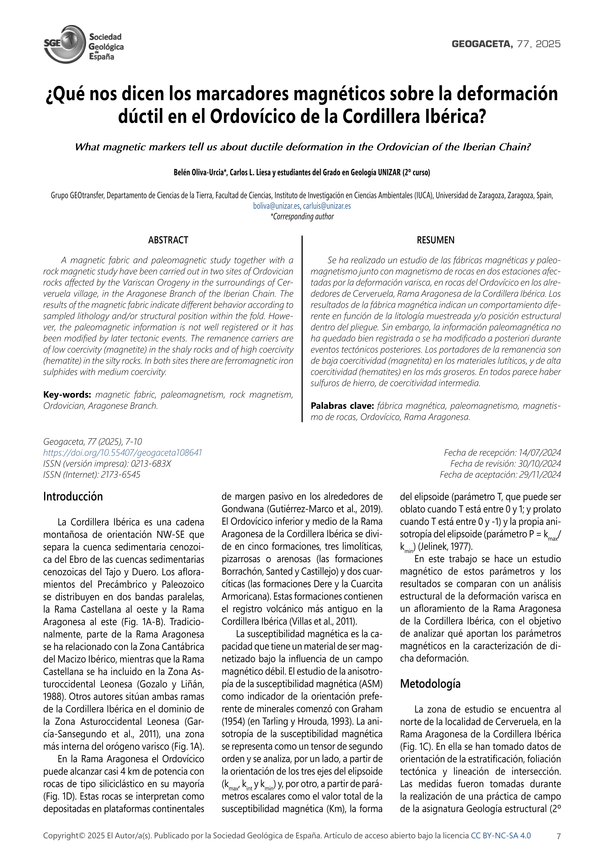¿Qué nos dicen los marcadores magnéticos sobre la deformación dúctil en el Ordovícico de la Cordillera Ibérica?