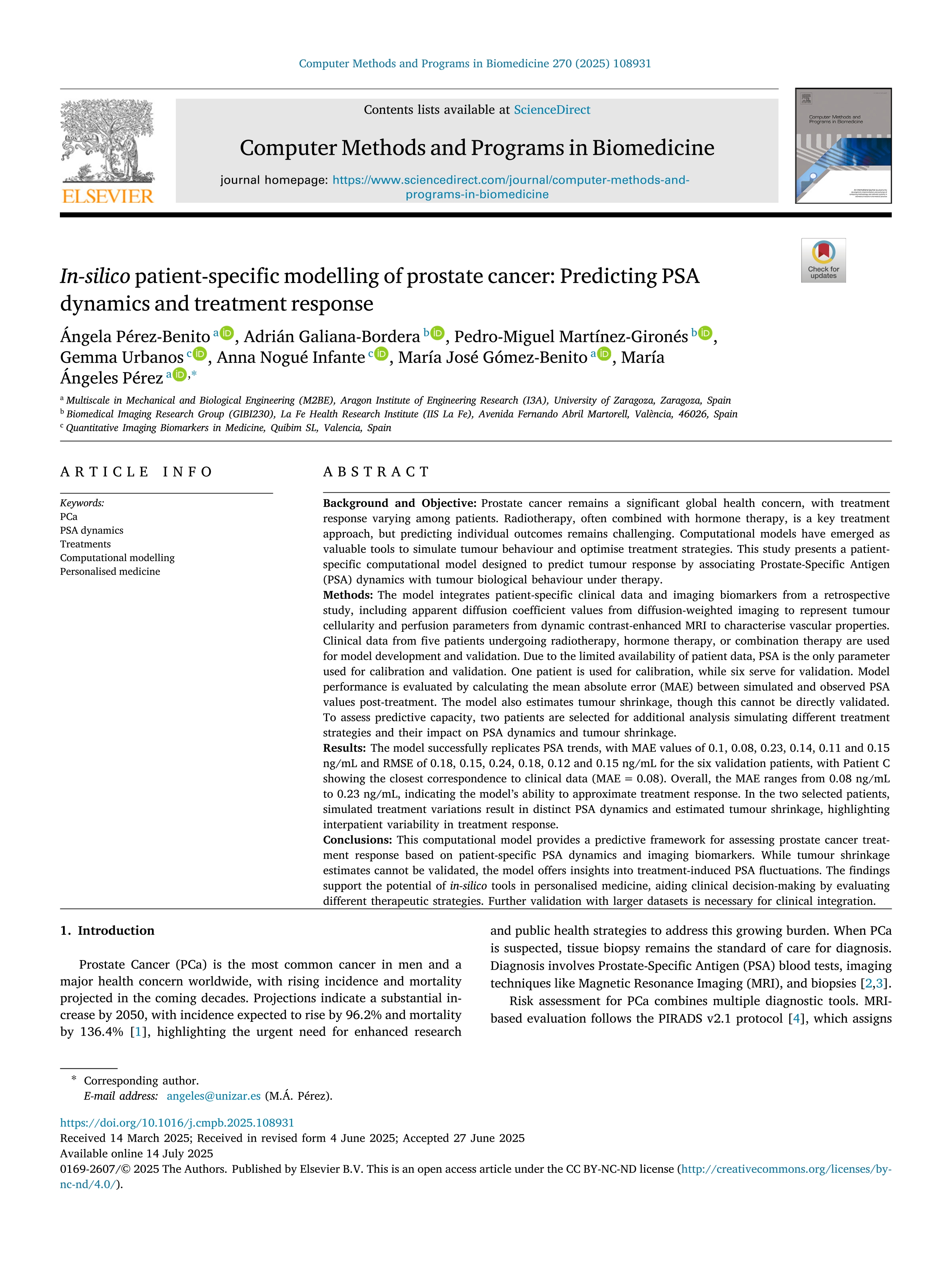 In-silico patient-specific modelling of prostate cancer: Predicting PSA dynamics and treatment response