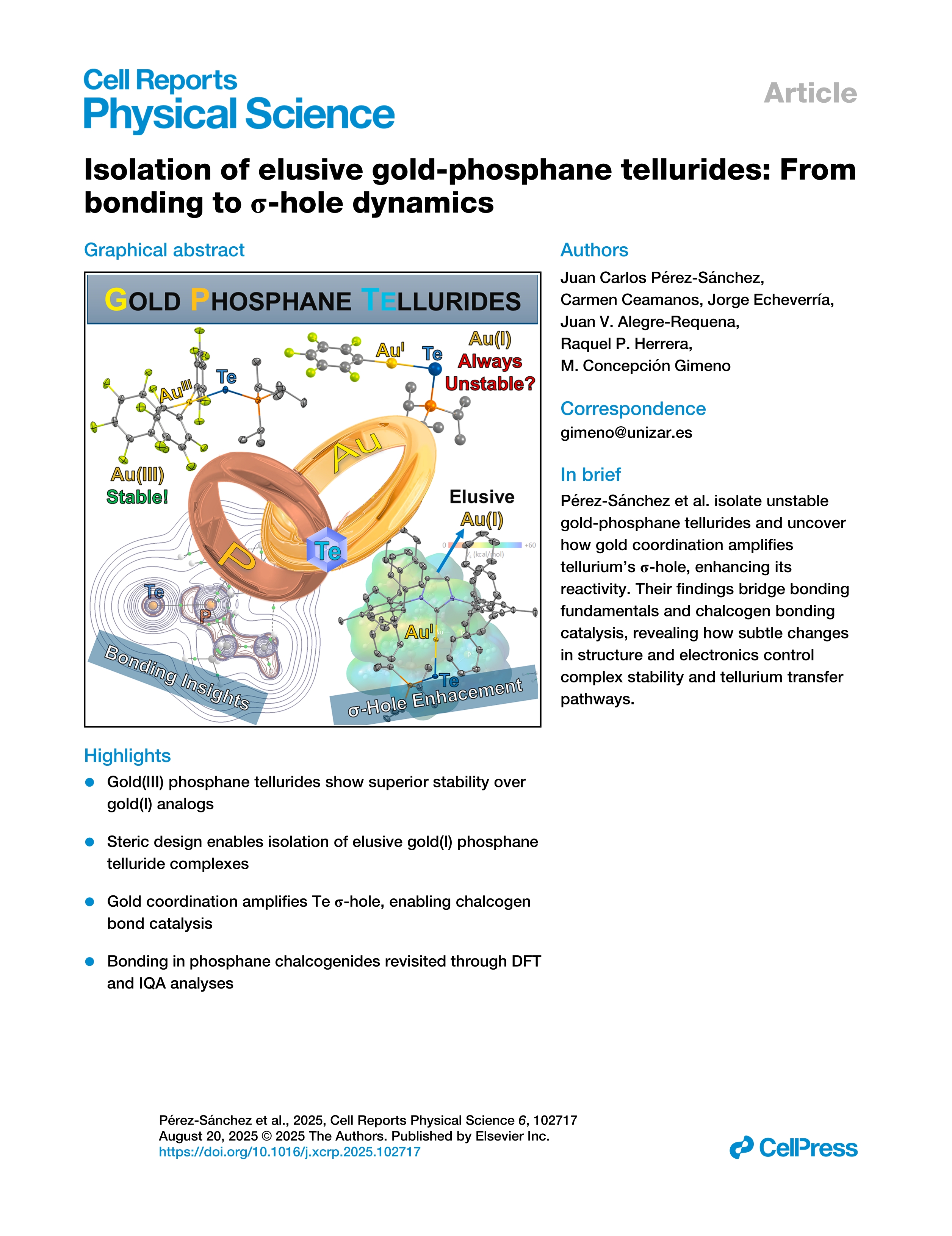 Isolation of elusive gold-phosphane tellurides: From bonding to σ-hole dynamics