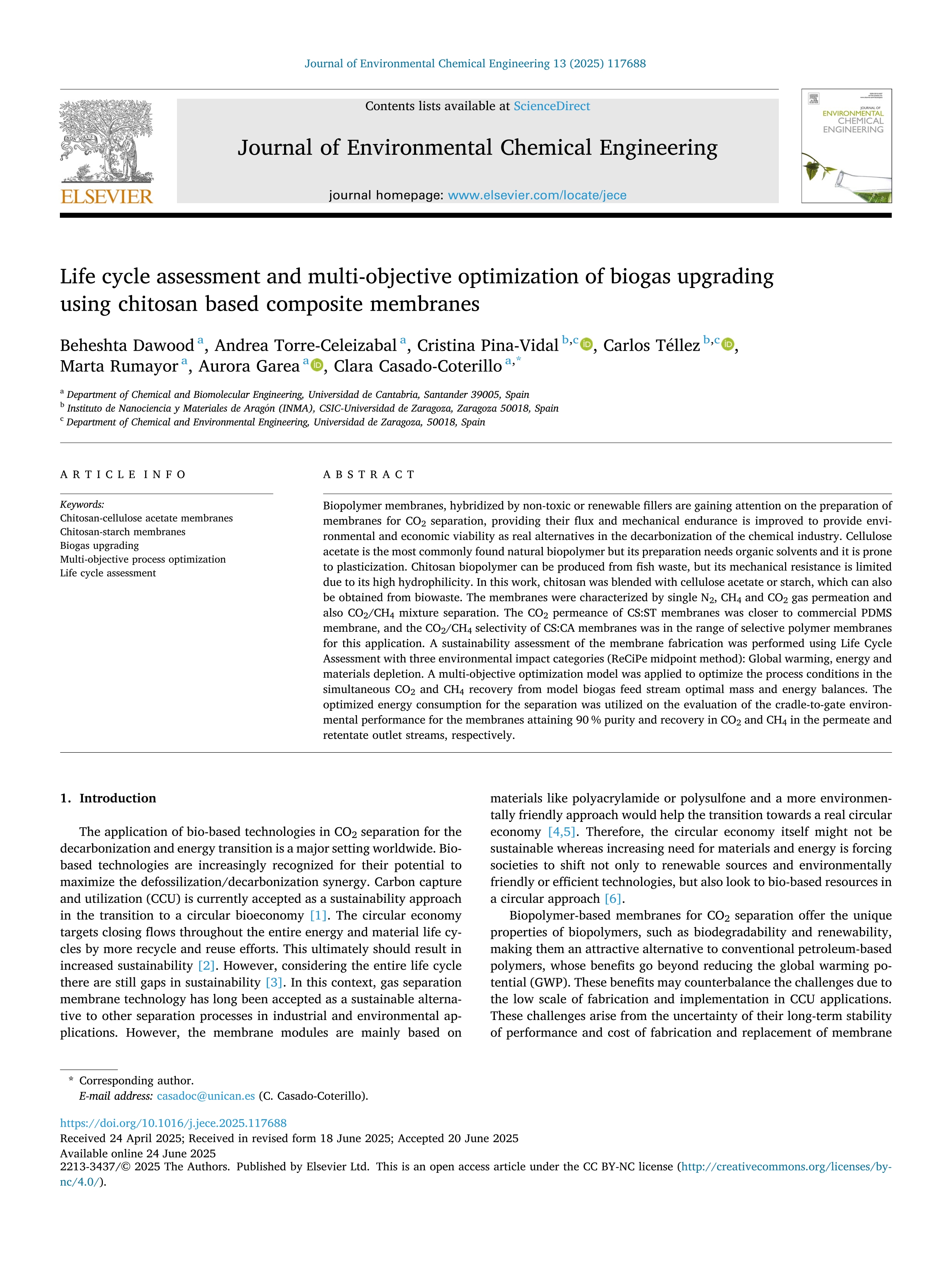 Life cycle assessment and multi-objective optimization of biogas upgrading using chitosan based composite membranes