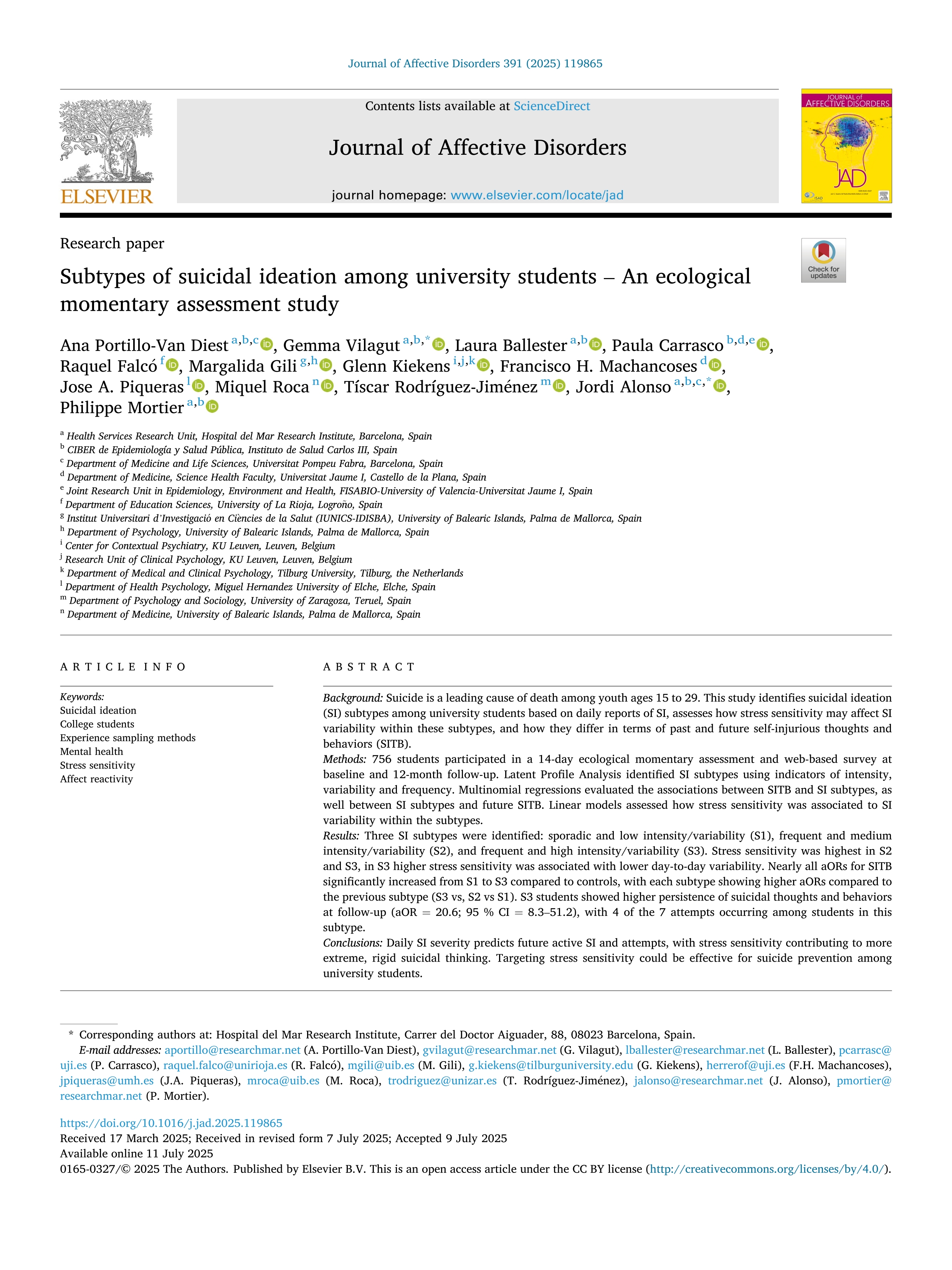Subtypes of suicidal ideation among university students – An ecological momentary assessment study