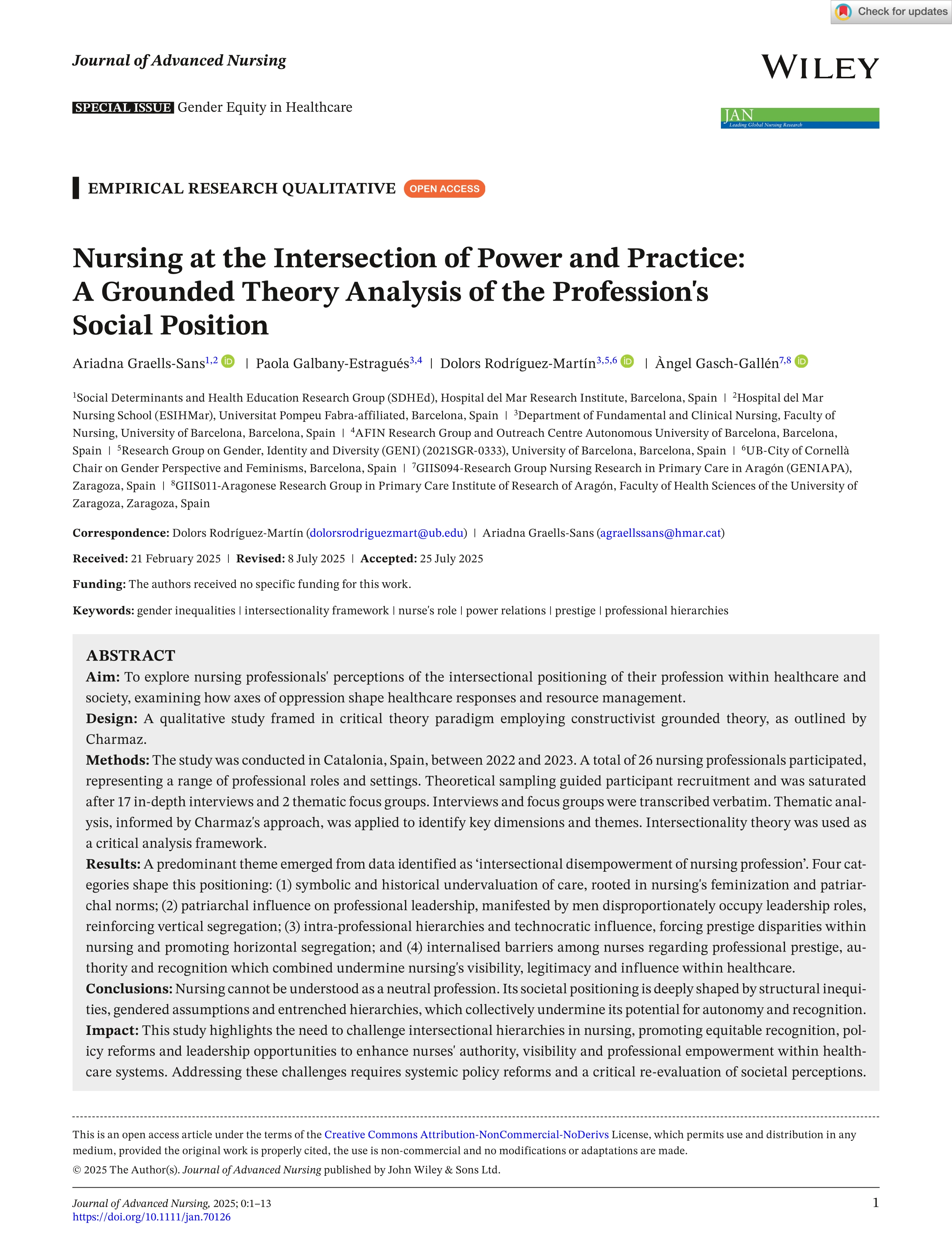 Nursing at the intersection of power and practice: a grounded theory analysis of the profession's social position
