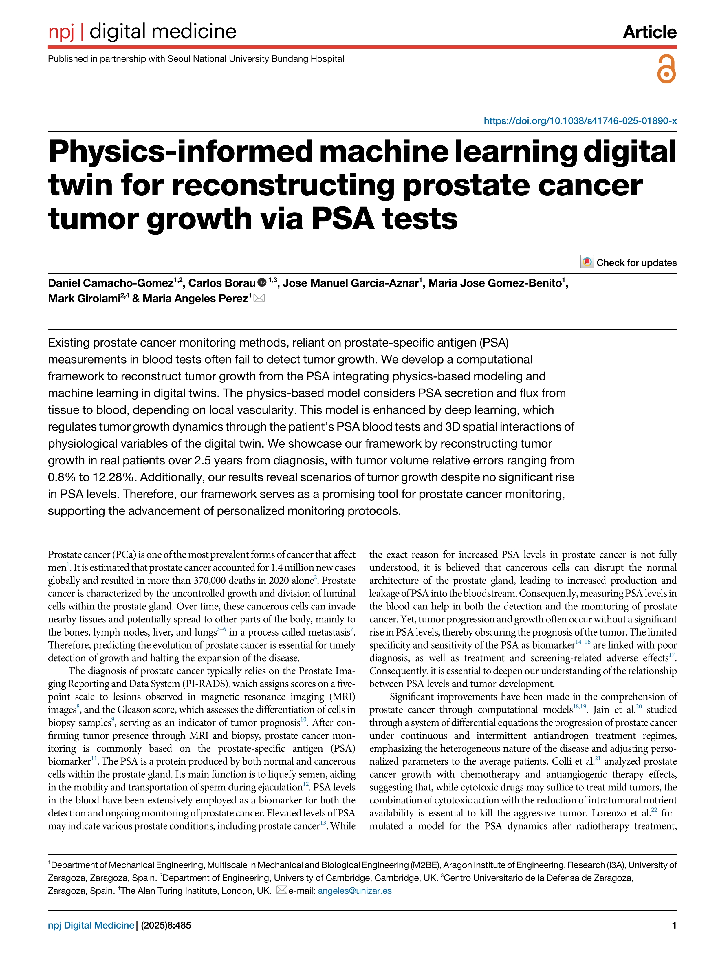 Physics-informed machine learning digital twin for reconstructing prostate cancer tumor growth via PSA tests