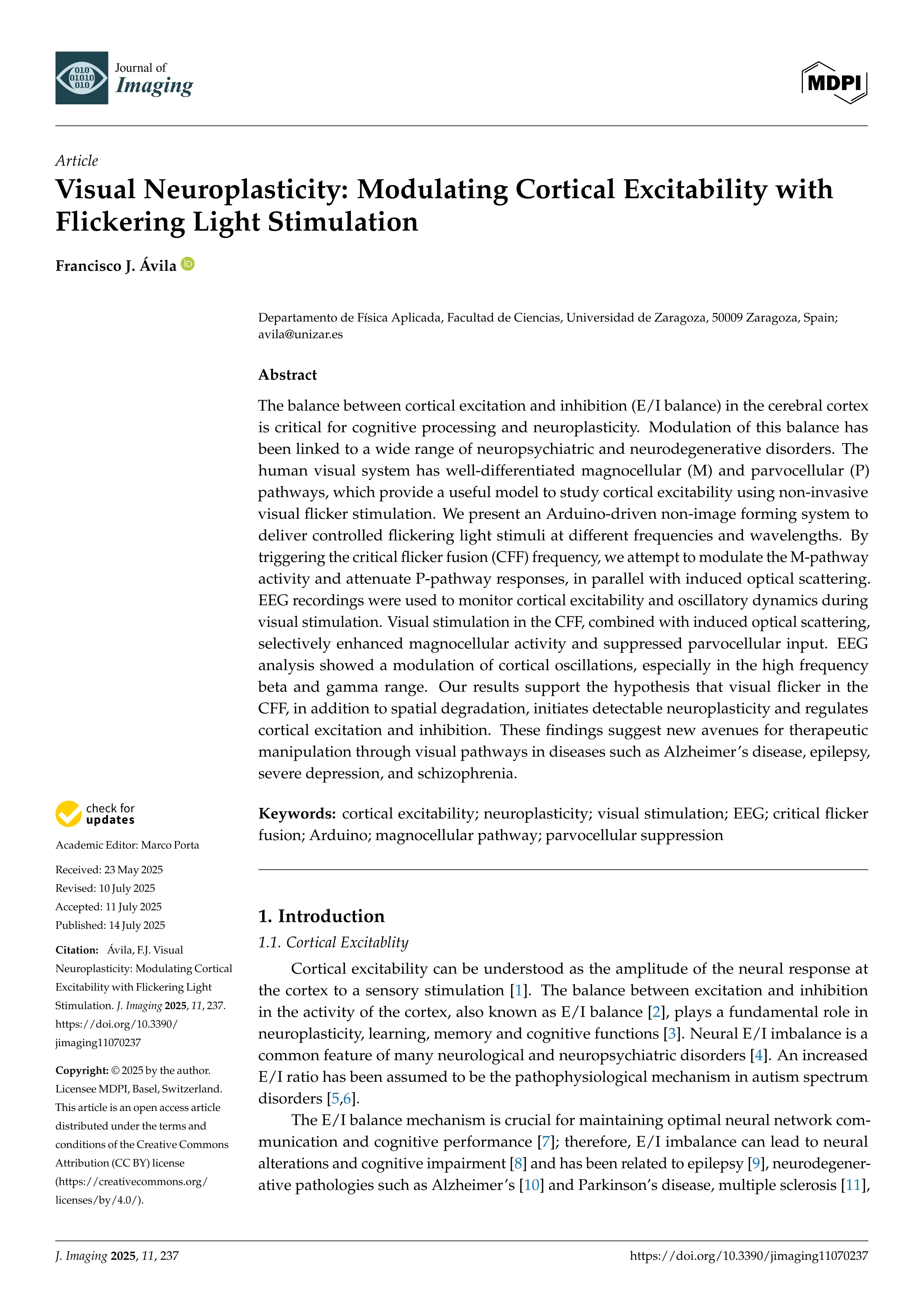 Visual Neuroplasticity: Modulating Cortical Excitability with Flickering Light Stimulation