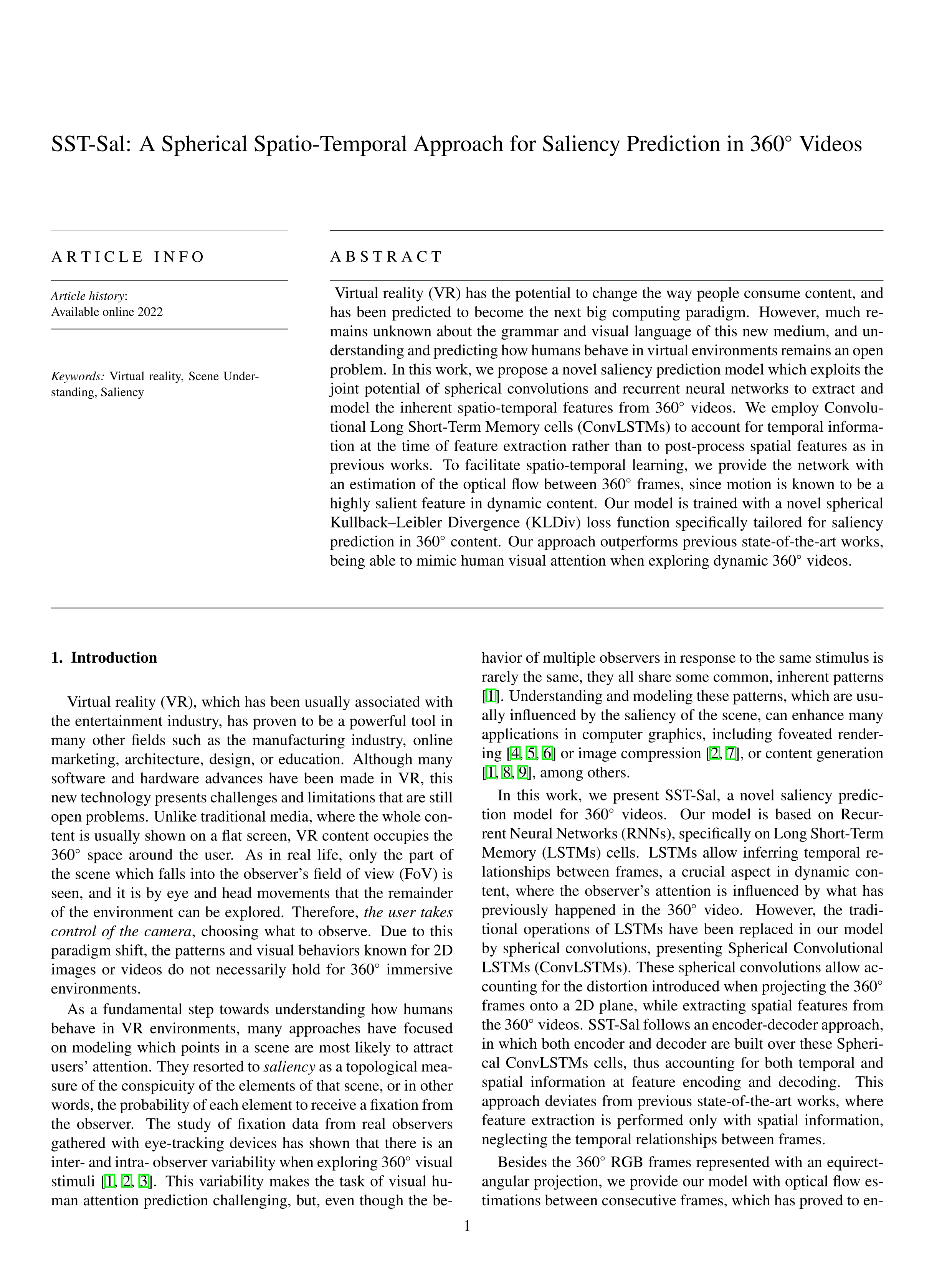 SST-Sal: A spherical spatio-temporal approach for saliency prediction in 360 videos