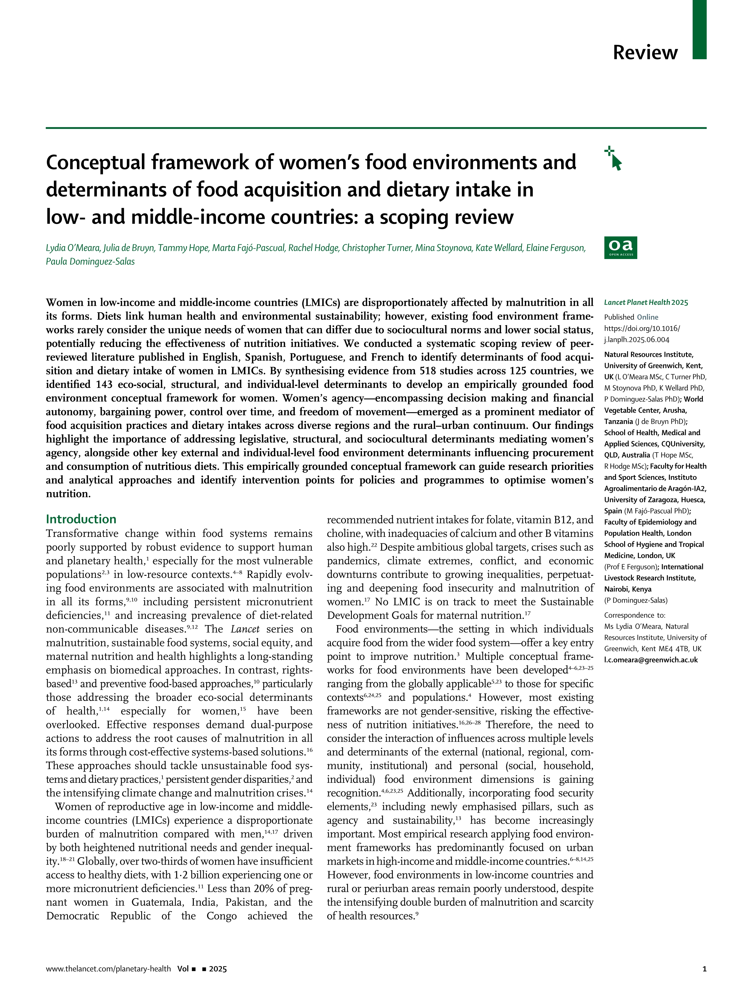 Conceptual framework of women’s food environments and determinants of food acquisition and dietary intake in low- and middle-income countries: a scoping review