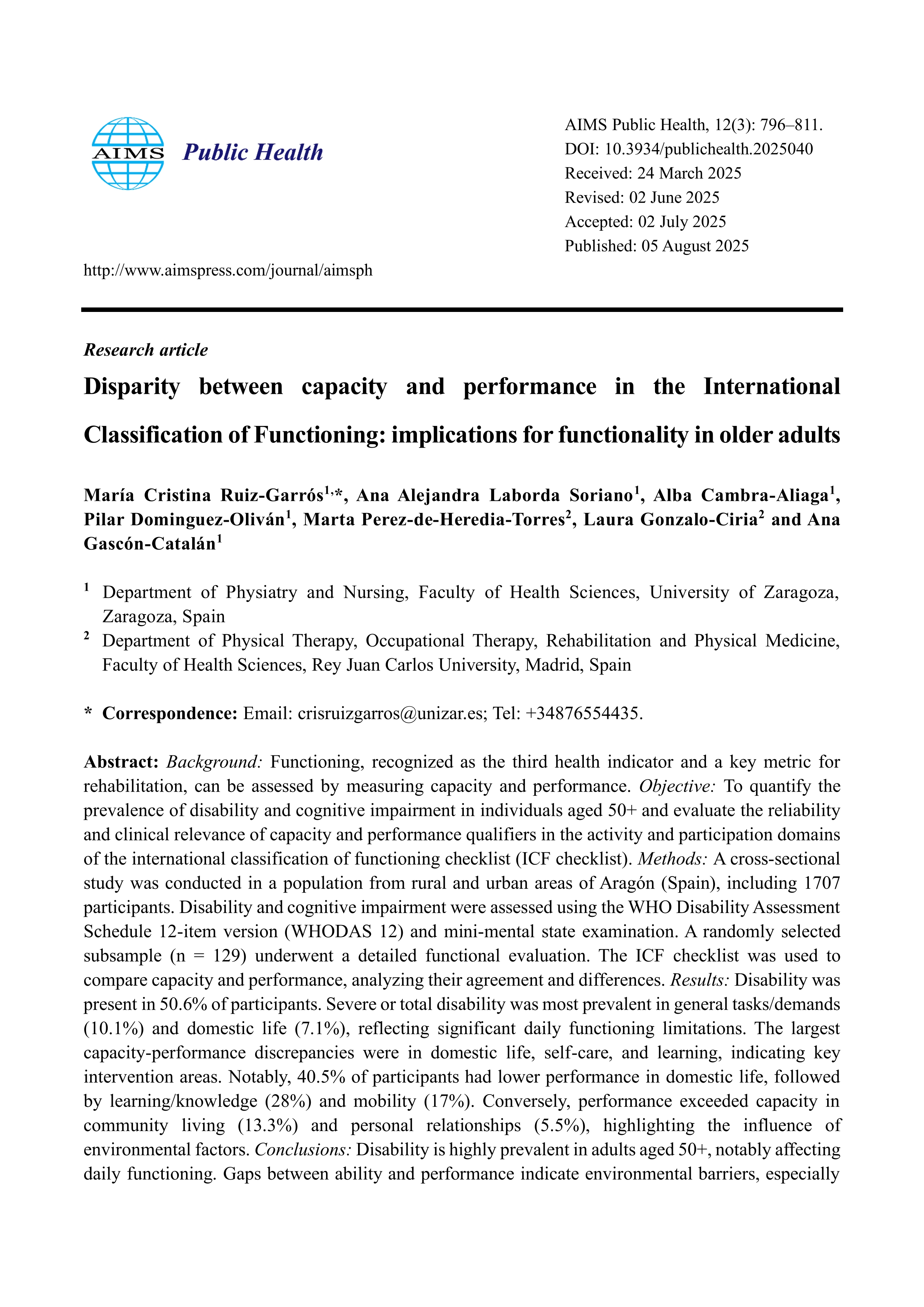Disparity between capacity and performance in the International Classification of Functioning: implications for functionality in older adults