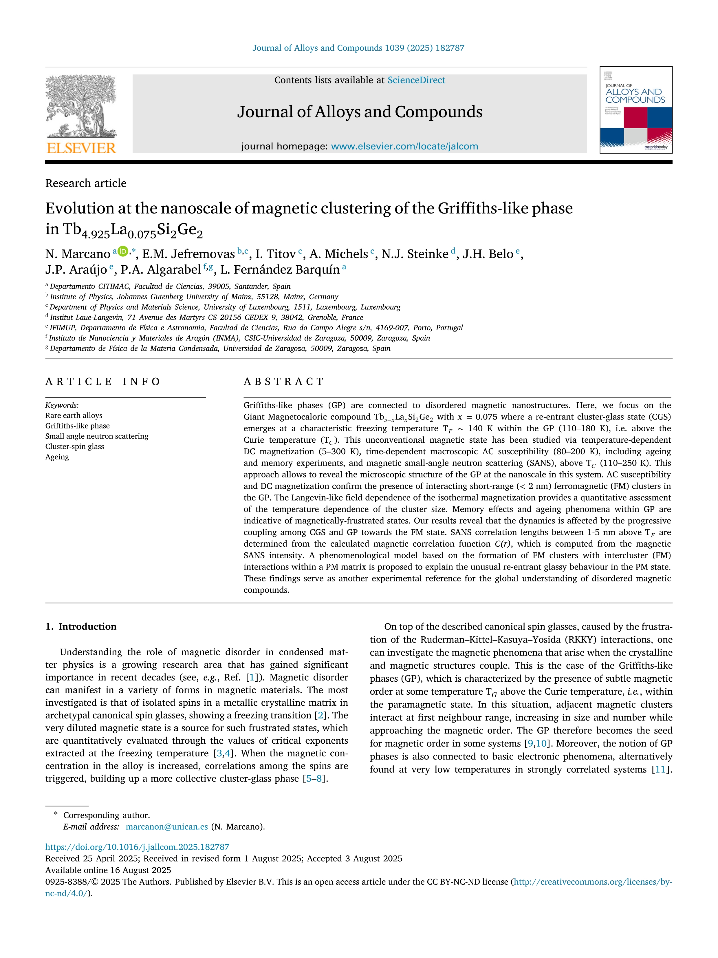 Evolution at the nanoscale of magnetic clustering of the Griffiths-like phase in Tb4.925La0.075Si2Ge2