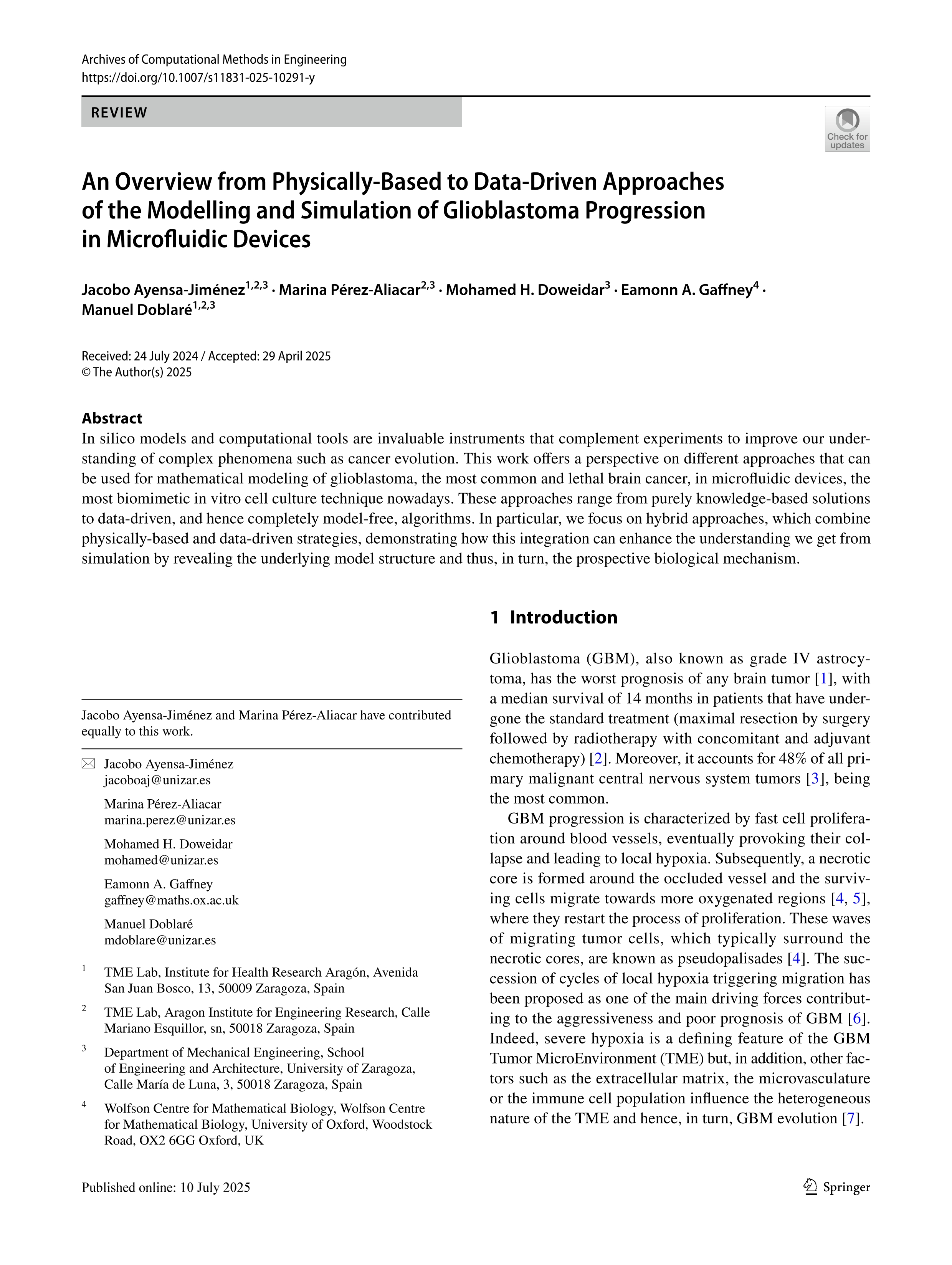 An Overview from Physically-Based to Data-Driven Approaches of the Modelling and Simulation of Glioblastoma Progression in Microfluidic Devices