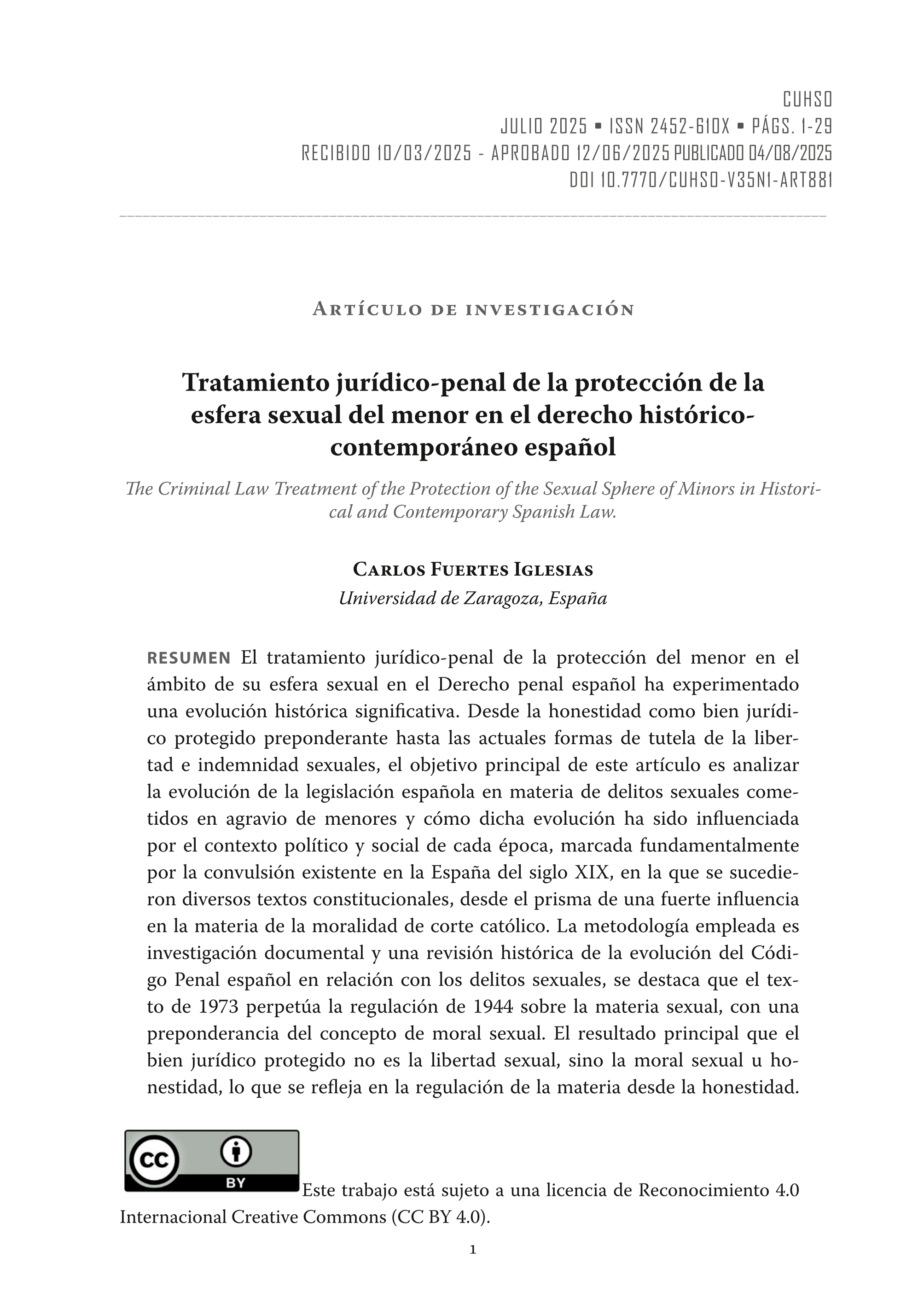 Tratamiento jurídico-penal de la protección de la esfera sexual del menor en el derecho histórico-contemporáneo español