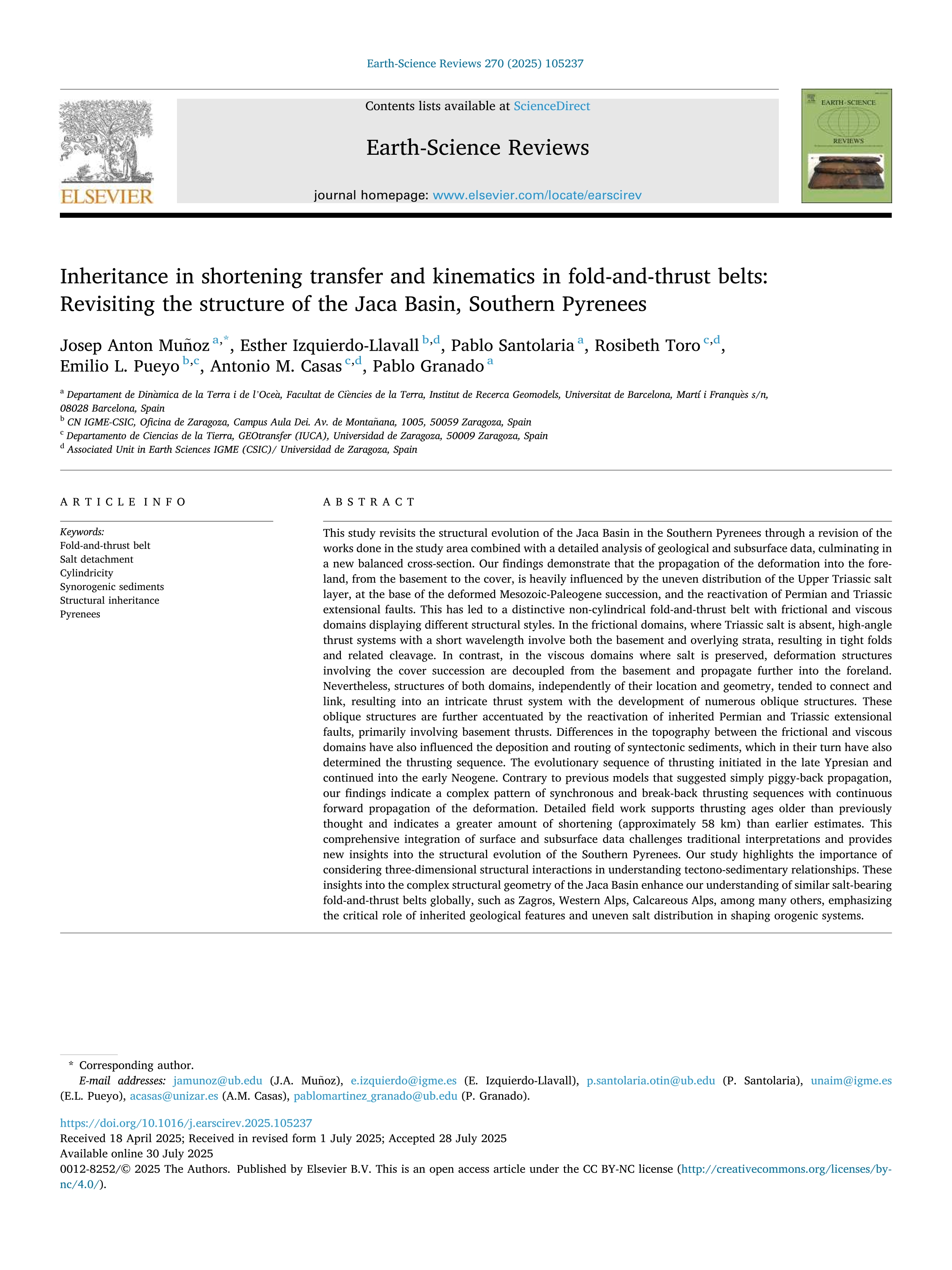 Inheritance in shortening transfer and kinematics in fold-and-thrust belts: Revisiting the structure of the Jaca Basin, Southern Pyrenees