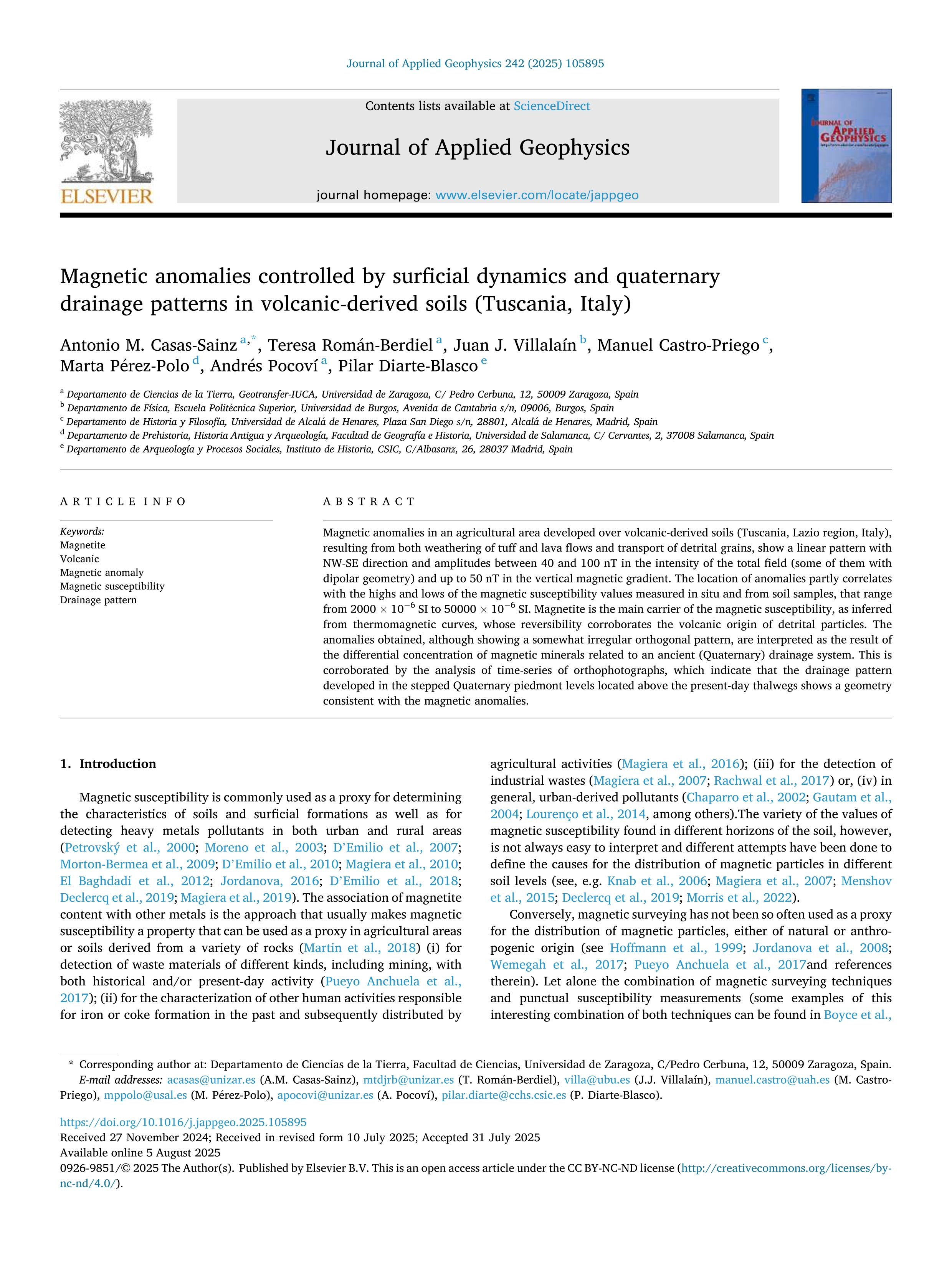 Magnetic anomalies controlled by surficial dynamics and quaternary drainage patterns in volcanic-derived soils (Tuscania, Italy)
