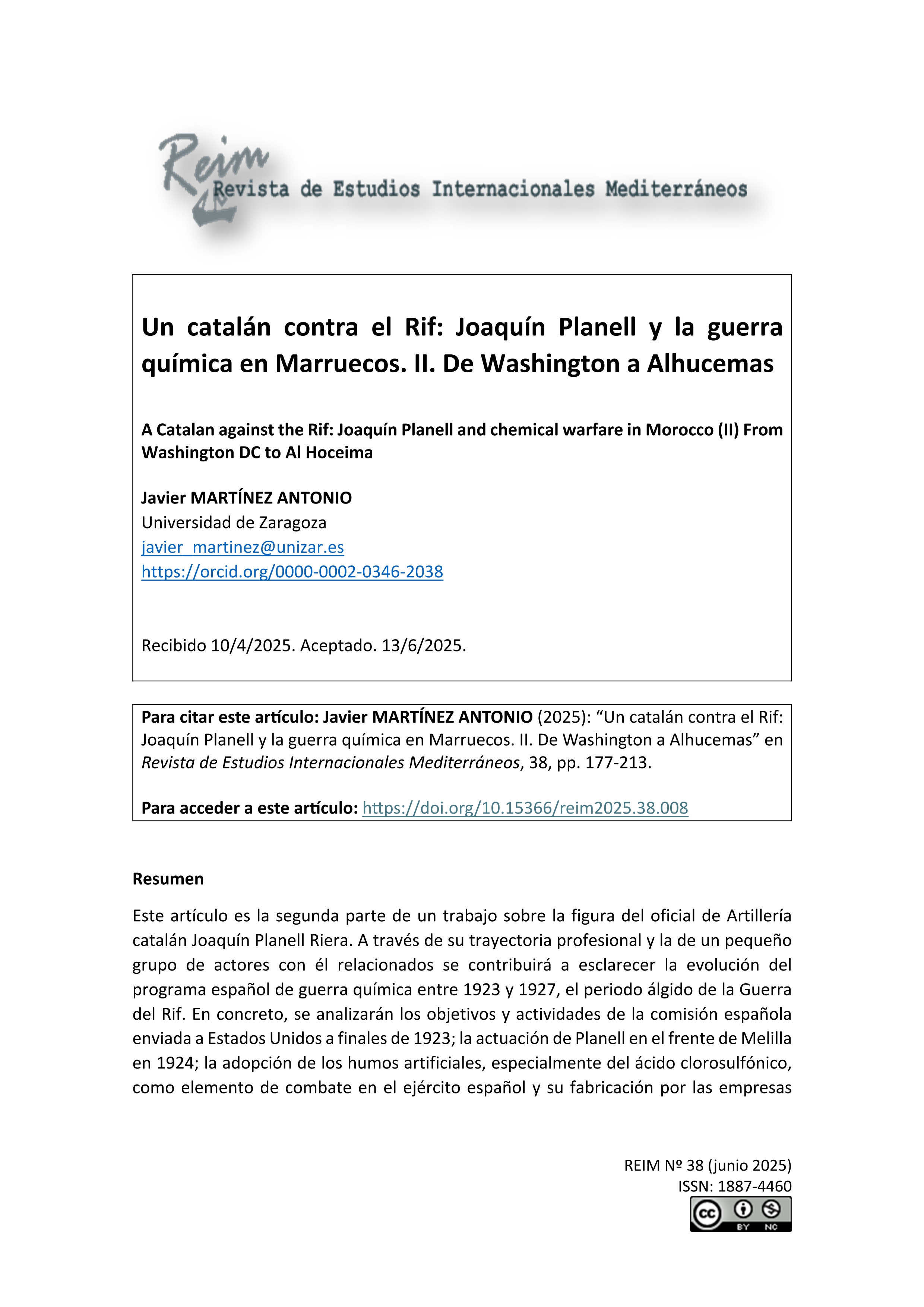 Un catalán contra el Rif: Joaquín Planell y la guerra química en Marruecos. II. De Washington a Alhucemas