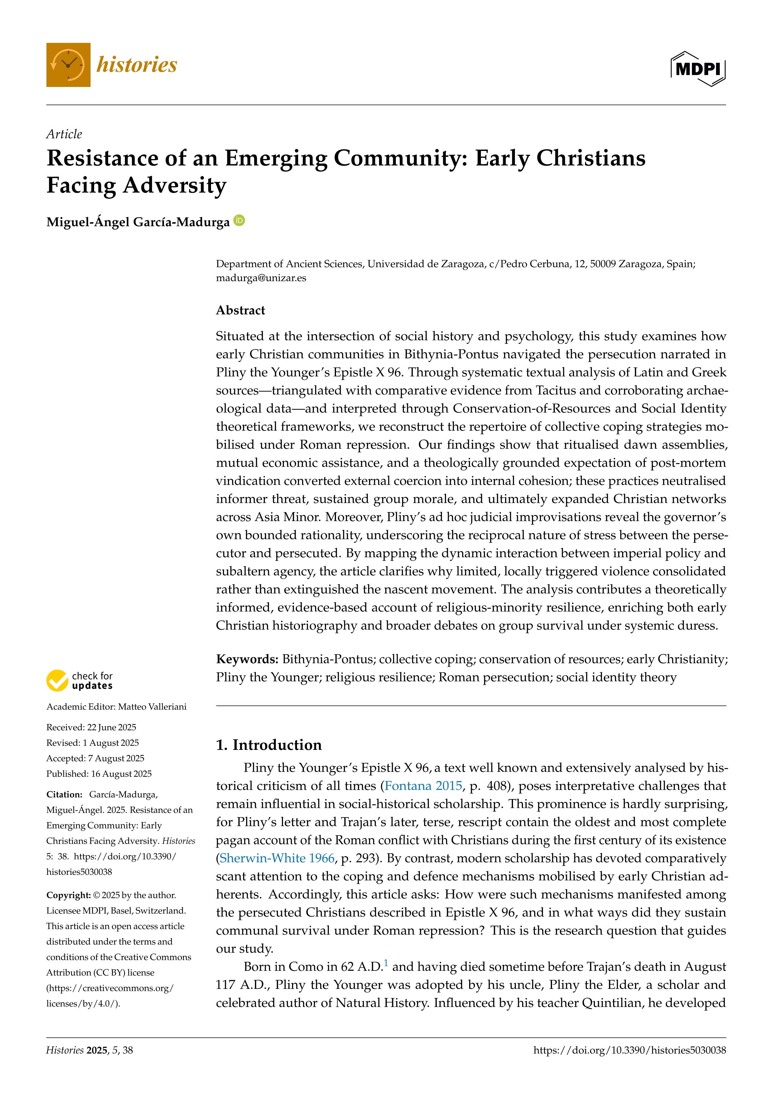 Resistance of an emerging community: early christians facing adversity