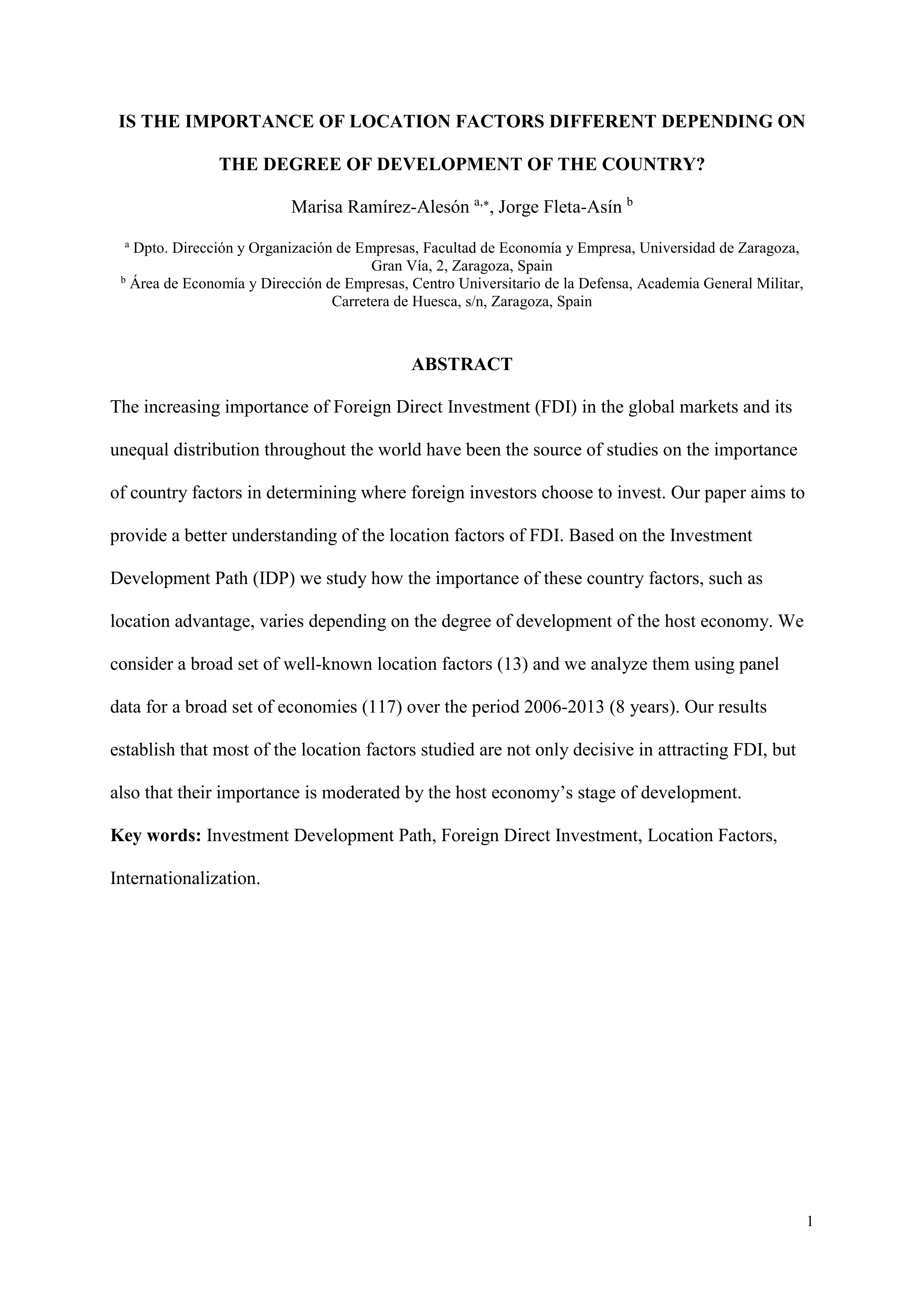 Is the Importance of Location Factors Different Depending on the Degree of Development of the Country?