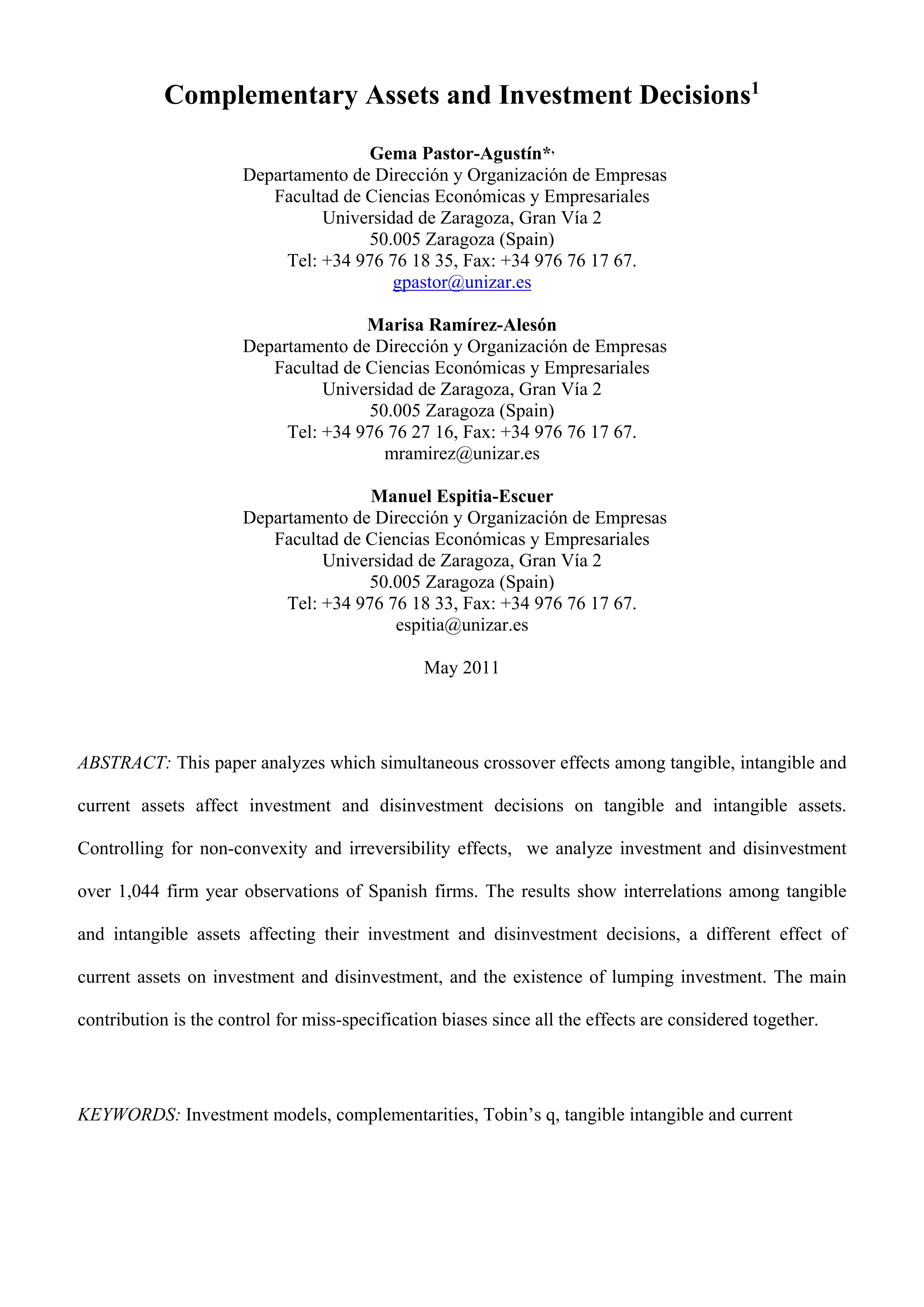 Complementary assets and investment decisions