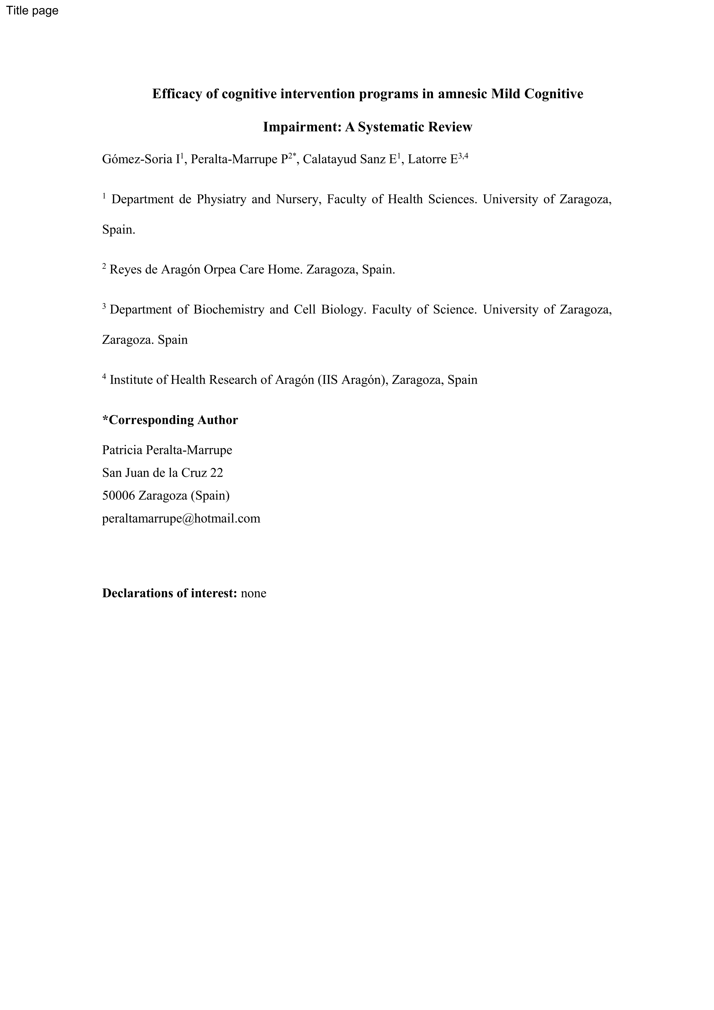 Efficacy of cognitive intervention programs in amnesic mild cognitive impairment: A systematic review