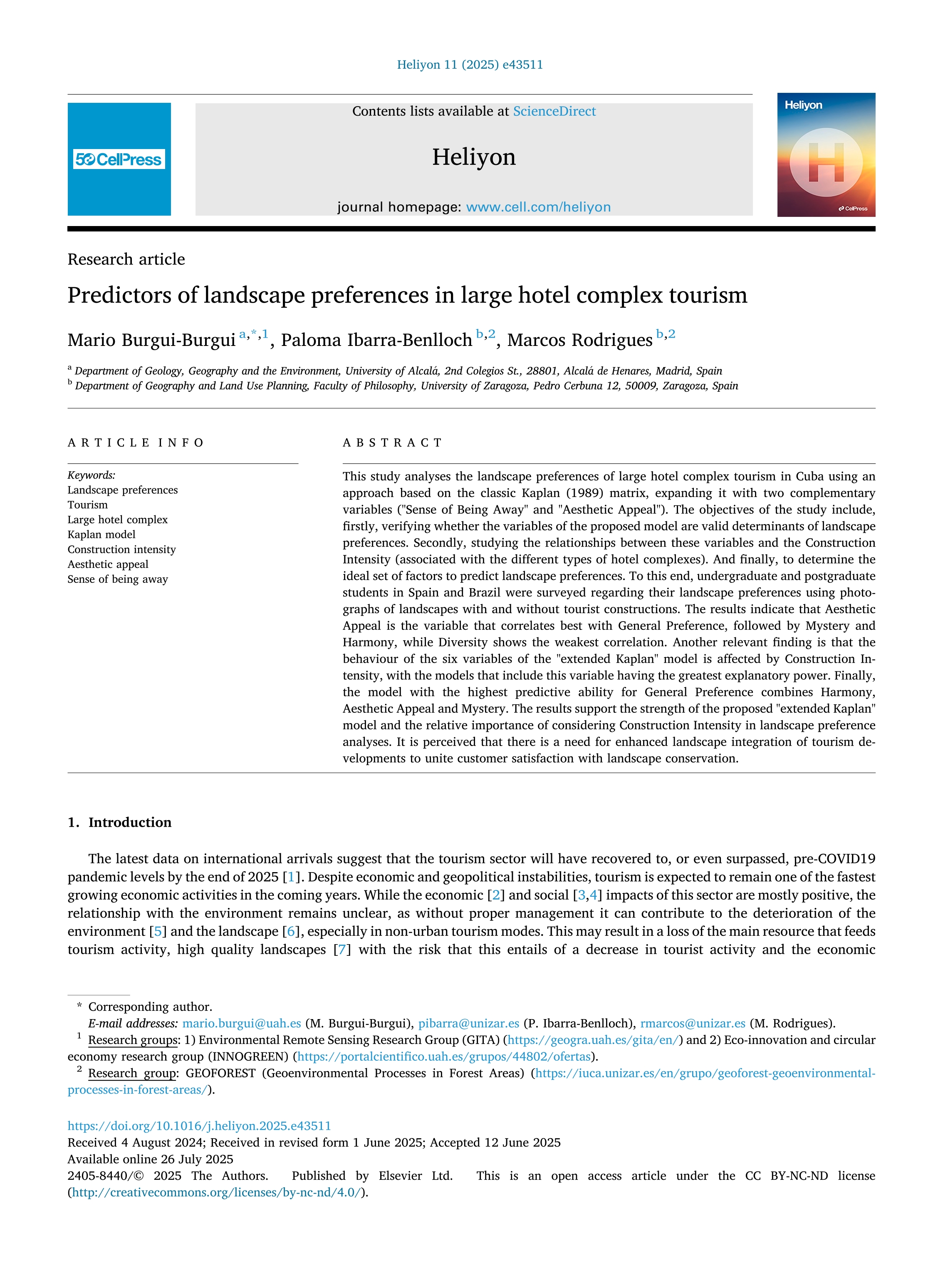 Predictors of landscape preferences in large hotel complex tourism