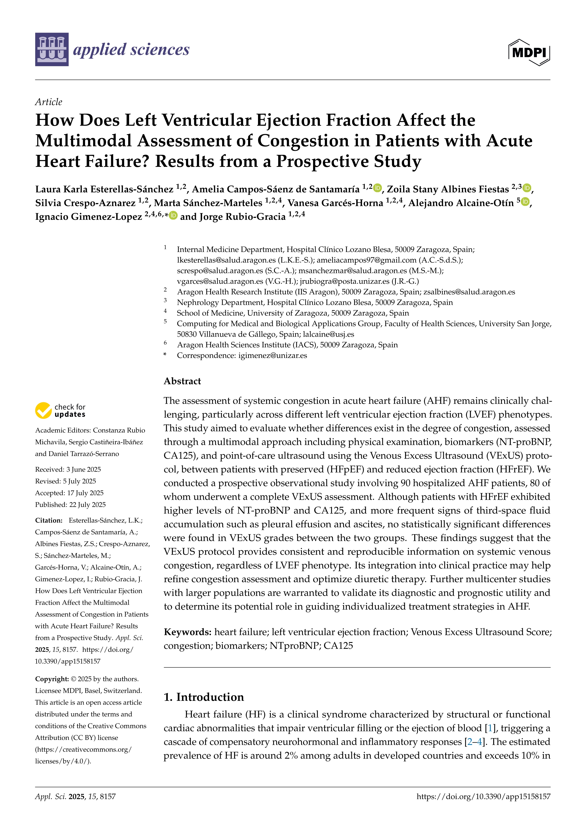 How Does Left Ventricular Ejection Fraction Affect the Multimodal Assessment of Congestion in Patients with Acute Heart Failure? Results from a Prospective Study