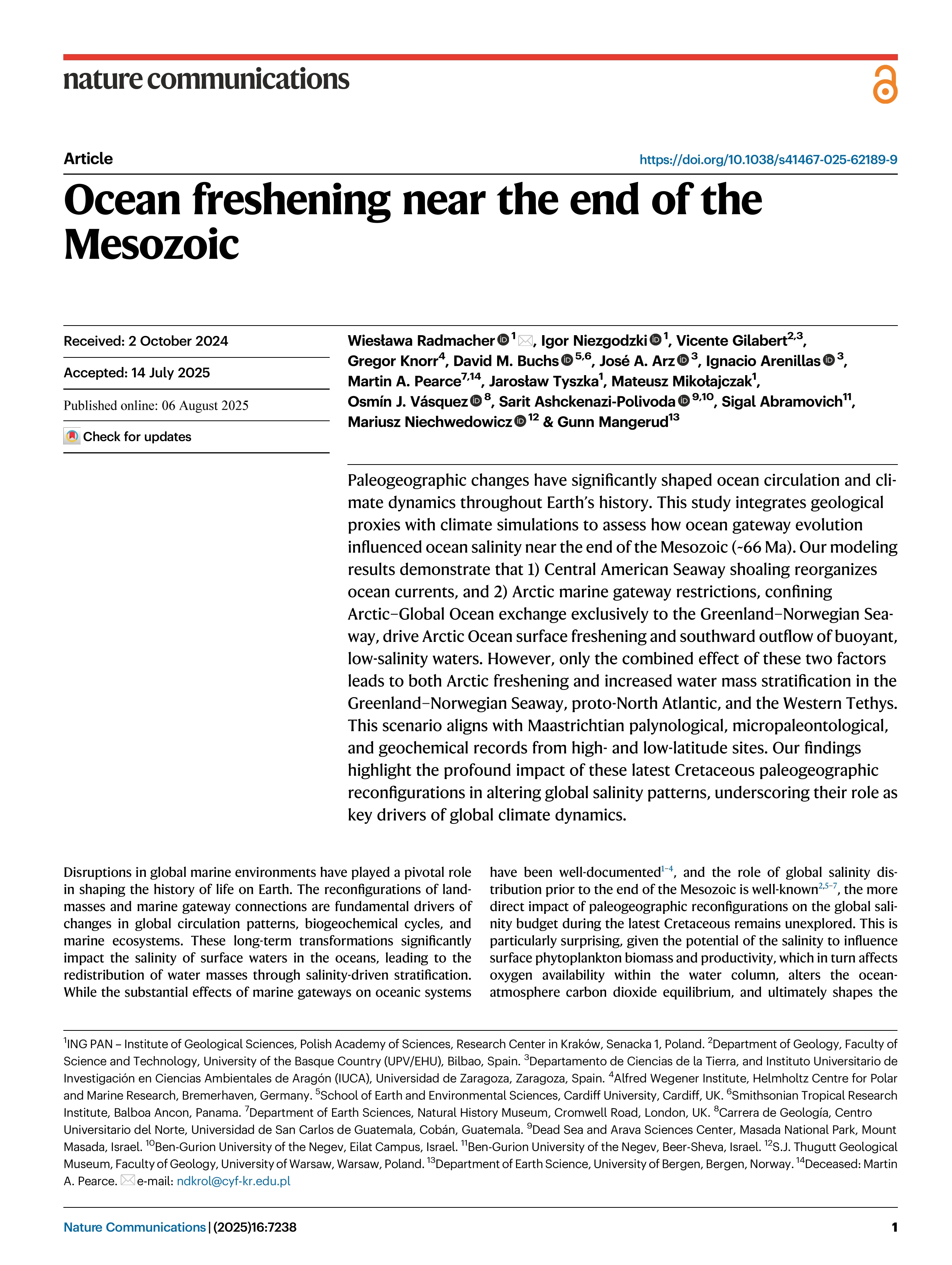 Ocean freshening near the end of the Mesozoic
