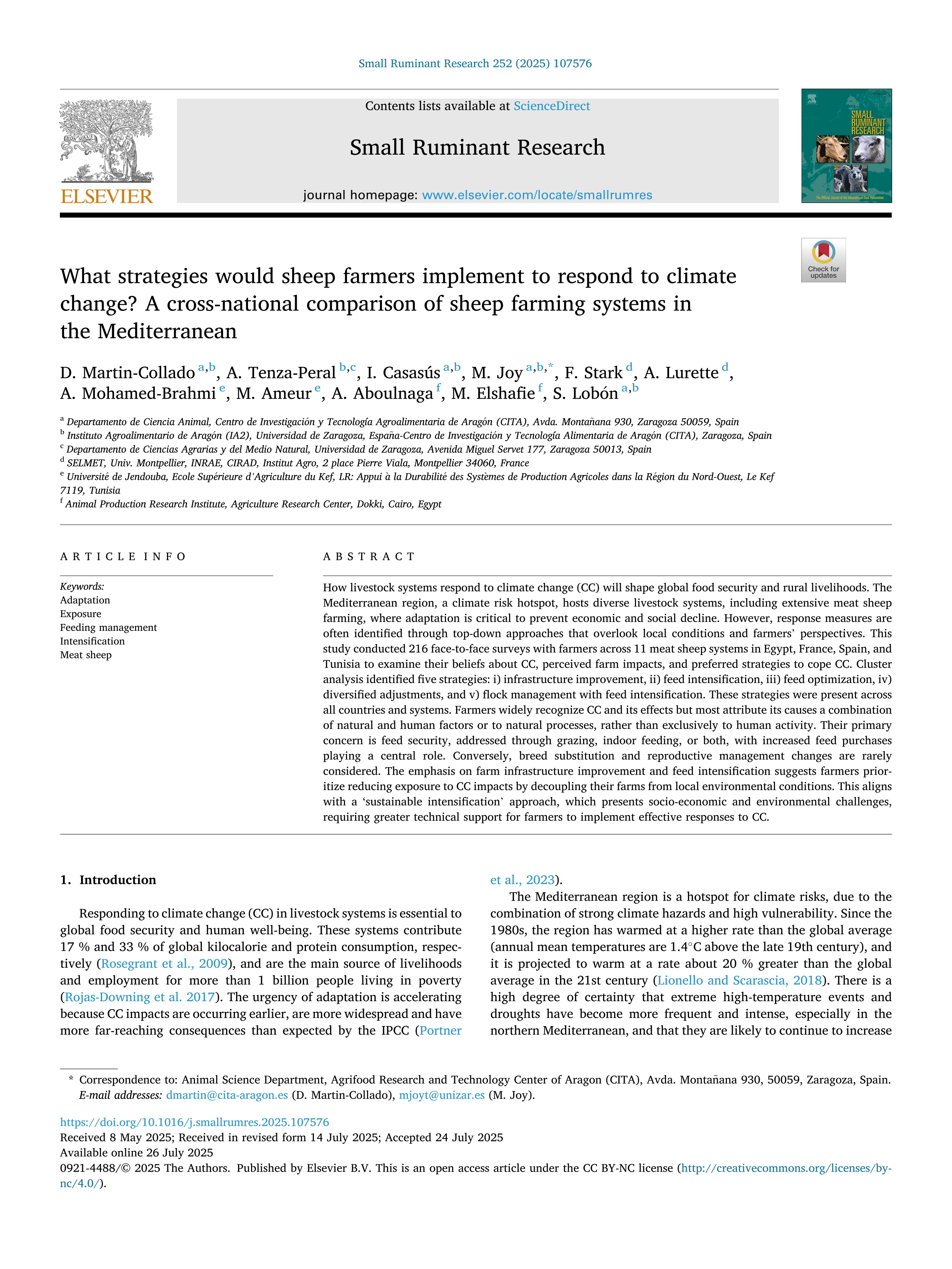 What strategies would sheep farmers implement to respond to climate change? A cross-national comparison of sheep farming systems in the Mediterranean