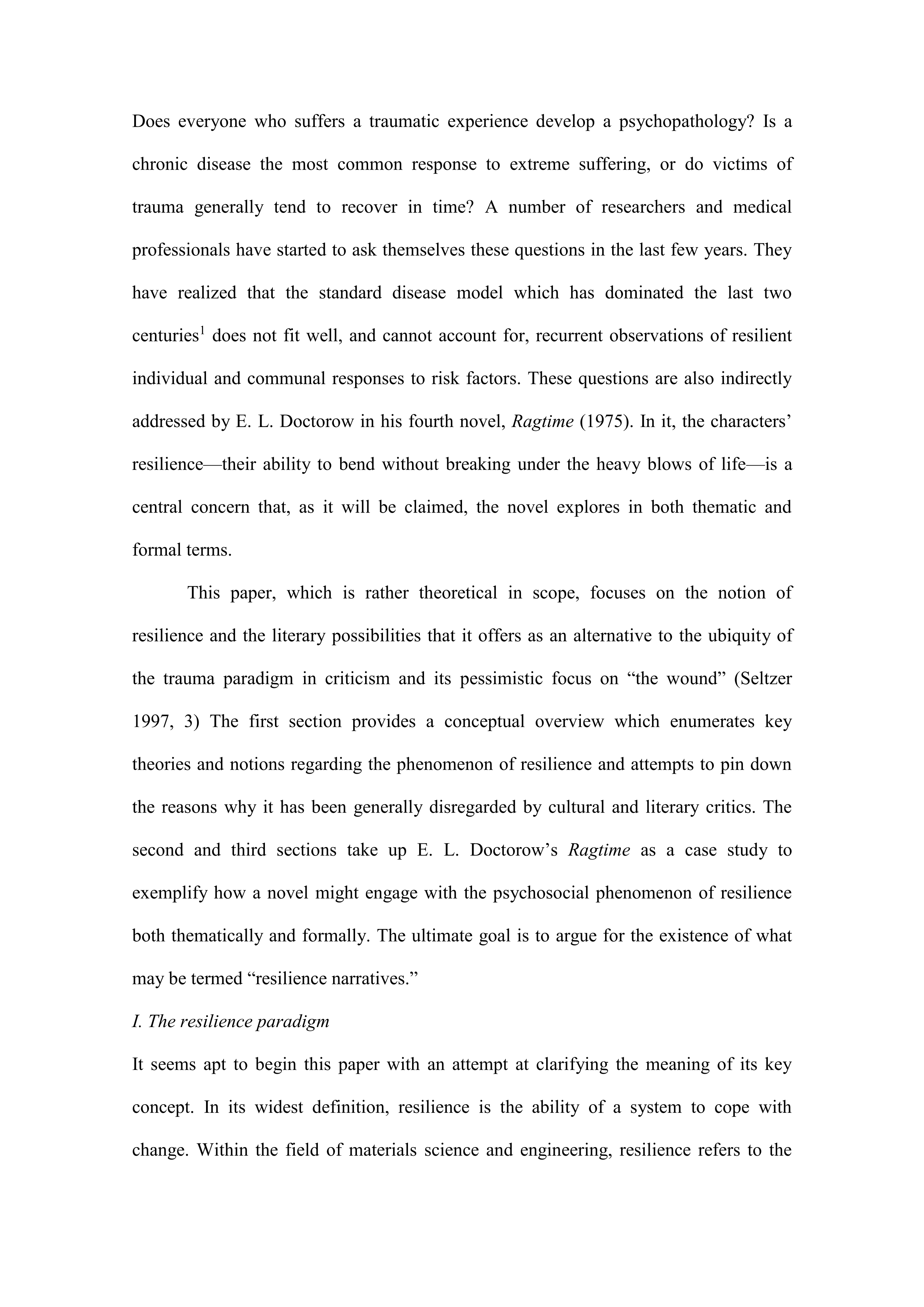 Towards a theoretical approach to the literature of resilience: E. L. Doctorow's 