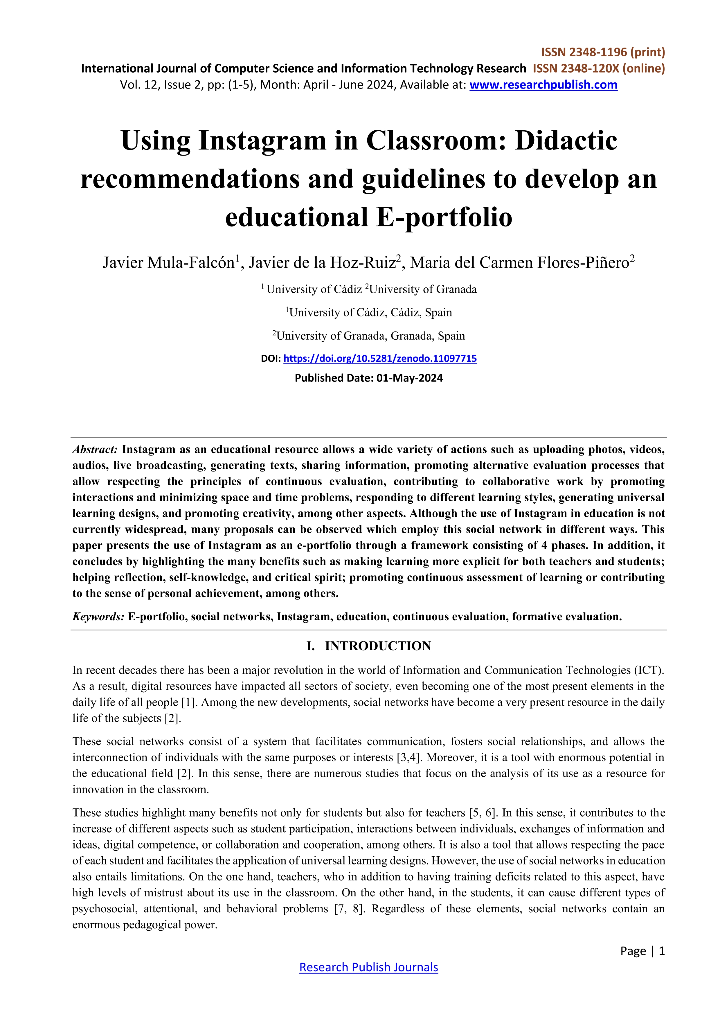 Using Instagram in Classroom: Didactic recommendations and guidelines to develop an educational E-portfolio