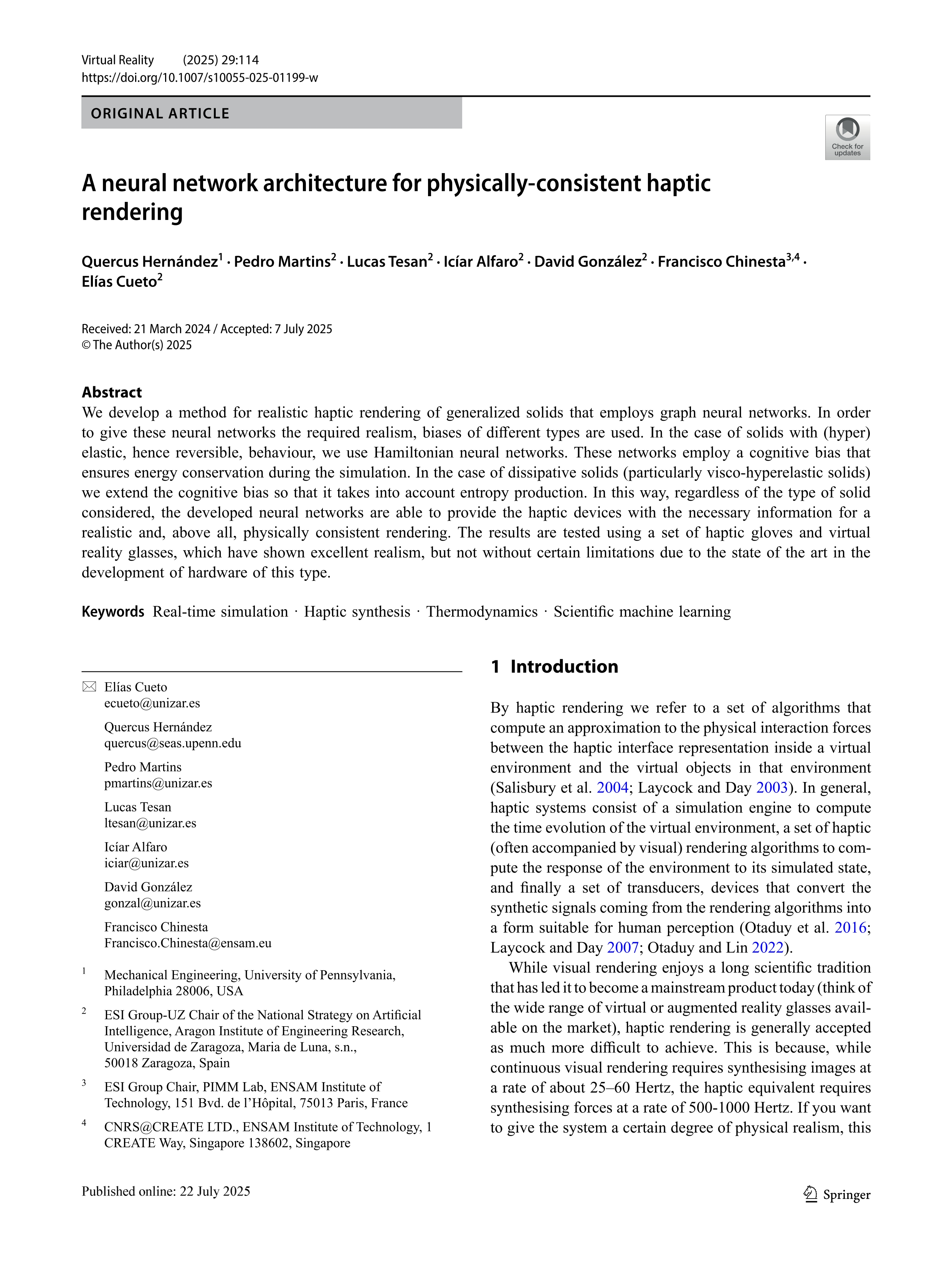 A neural network architecture for physically-consistent haptic rendering