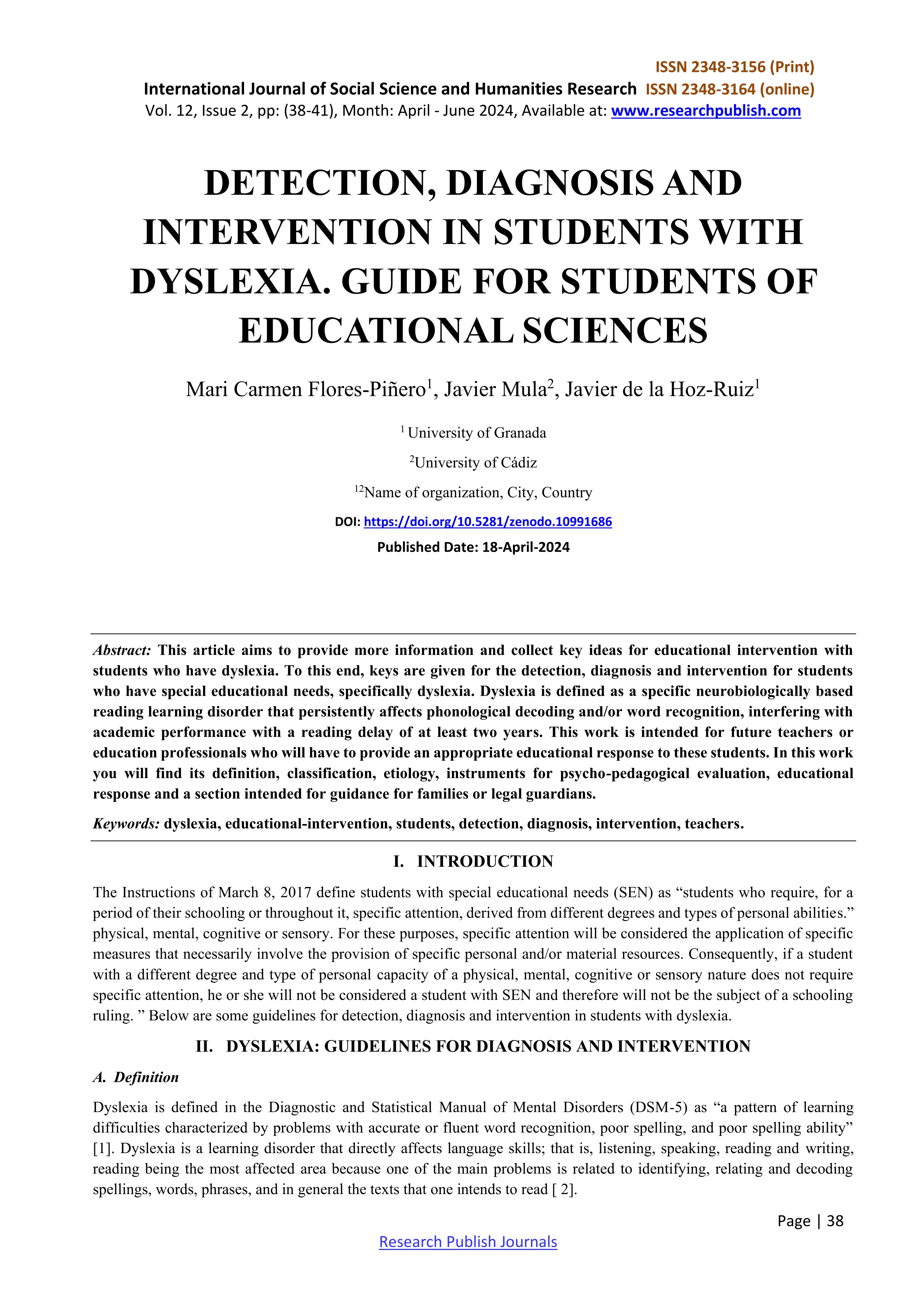 Detection, diagnosis and intervention in students with dyslexia. Guide for students of educational sciences.