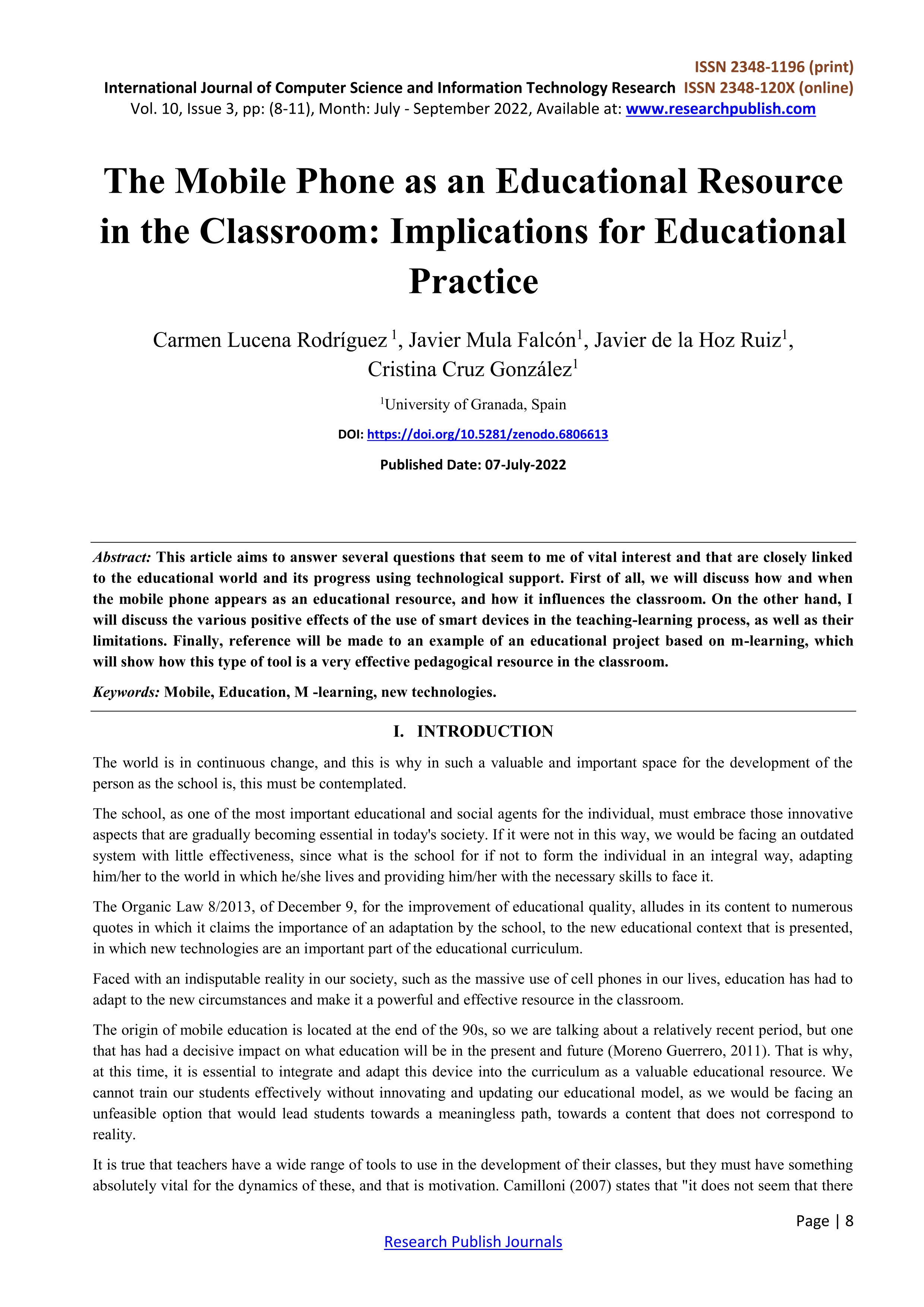 The mobile phone as an educational resource in the classroom: Implications for educational practice.