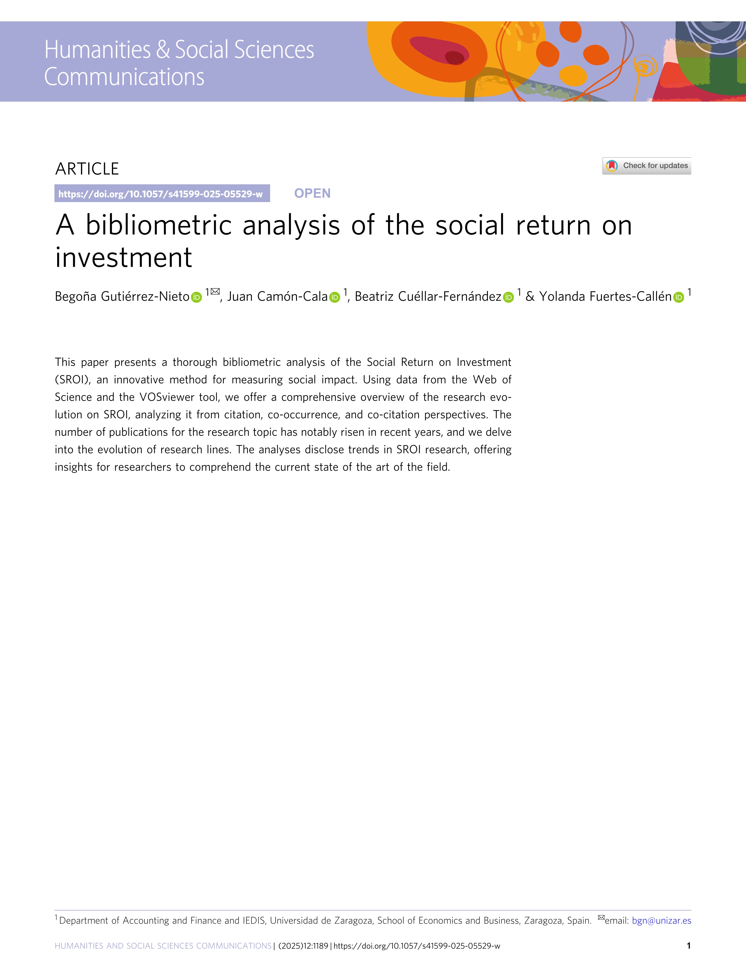 A bibliometric analysis of the social return on investment