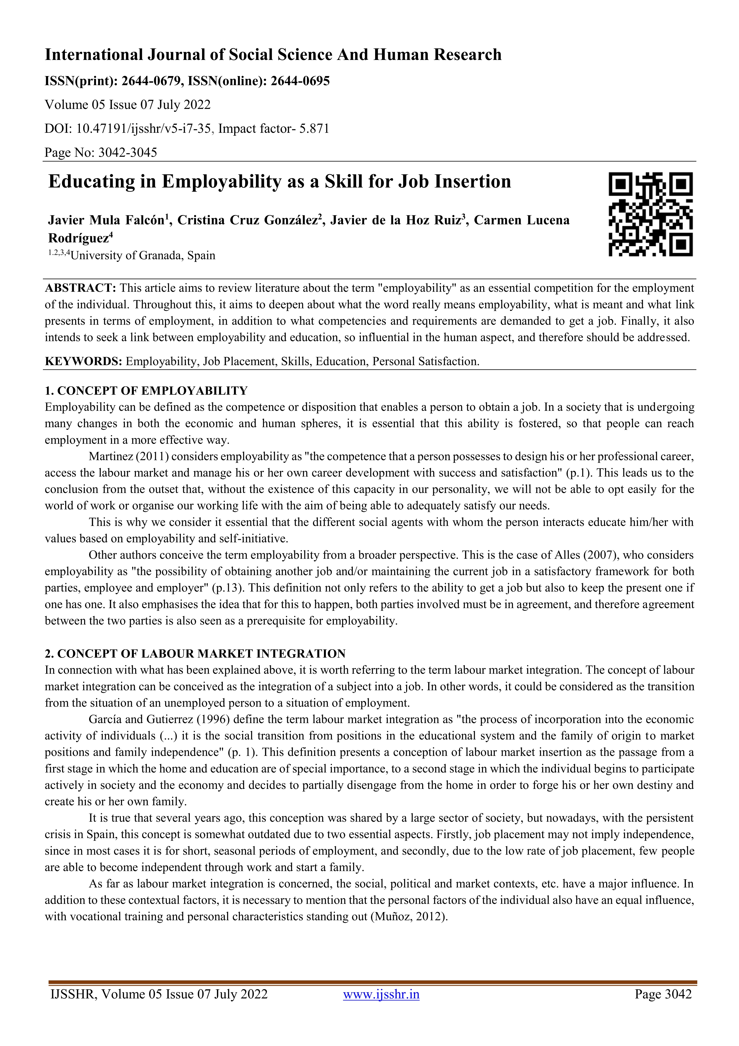 Educating in employability as a skill for job insertion.