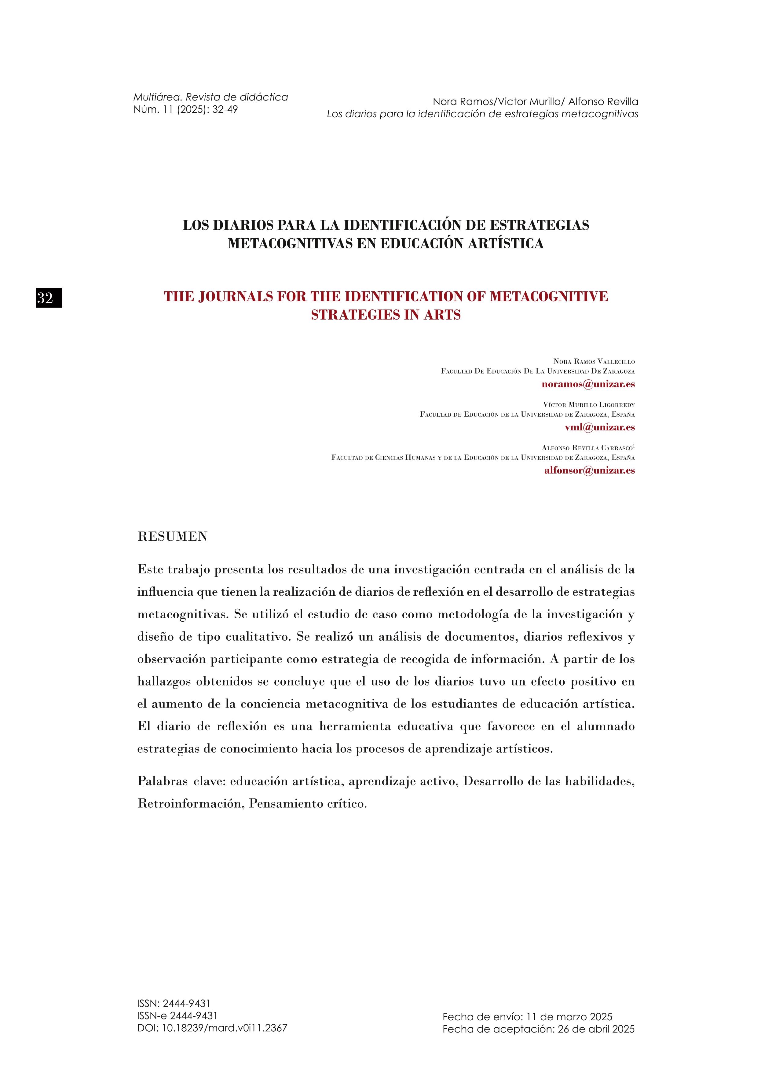 Los diarios para la identificación de estrategias de estrategias metacognitivas en educación plástica