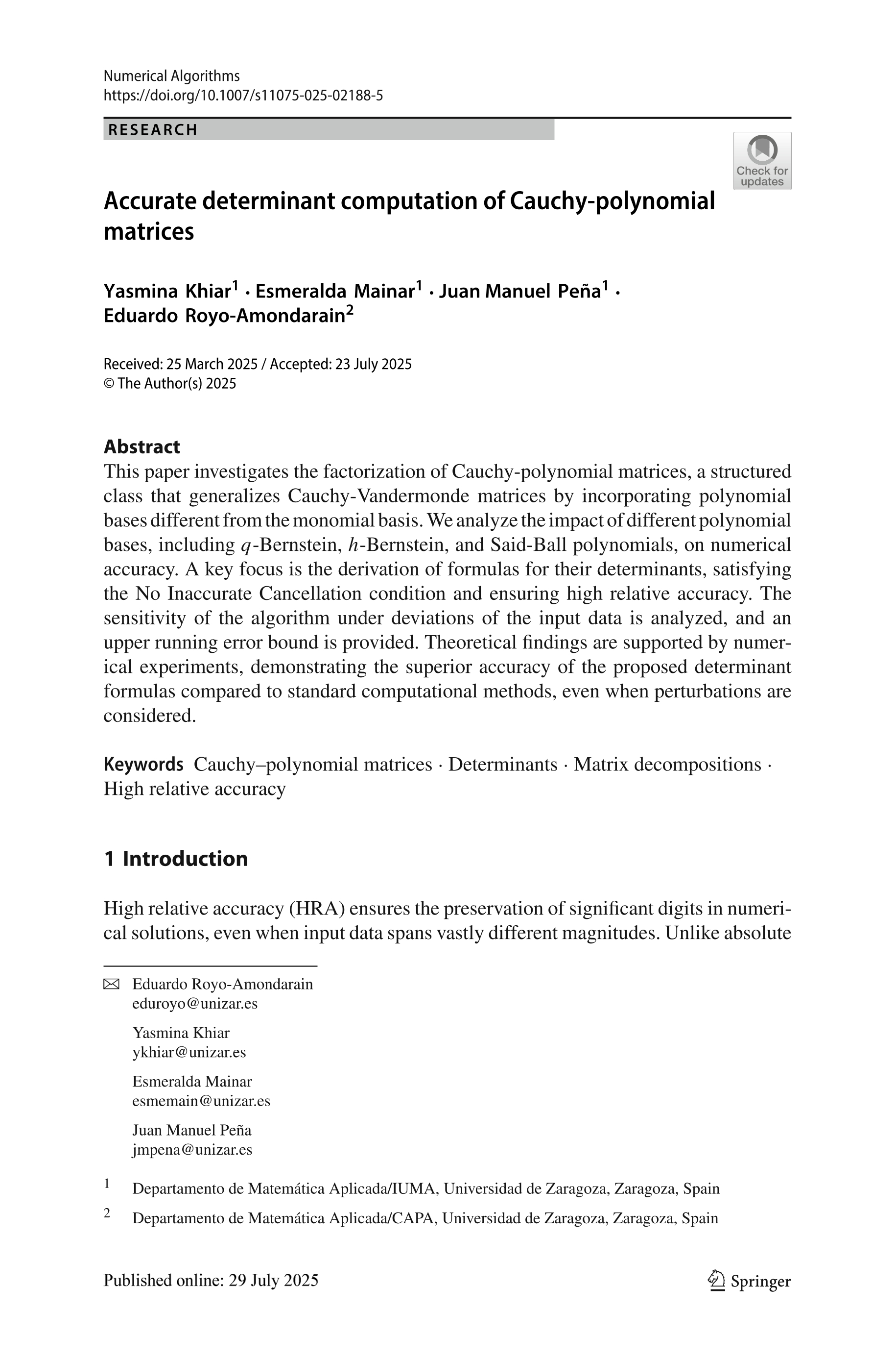 Accurate determinant computation of Cauchy-polynomial matrices