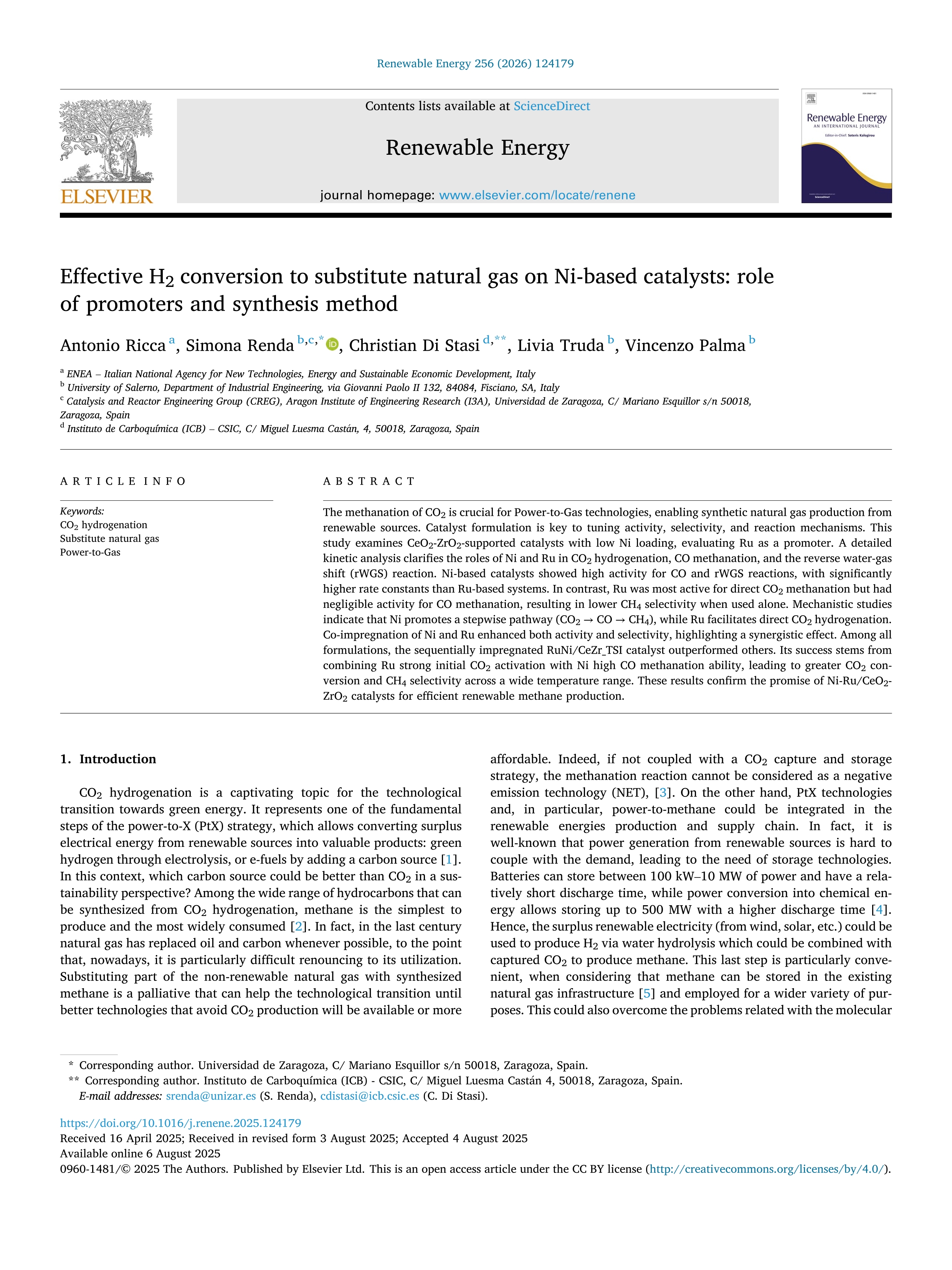 Effective H2 conversion to substitute natural gas on Ni-based catalysts: role of promoters and synthesis method