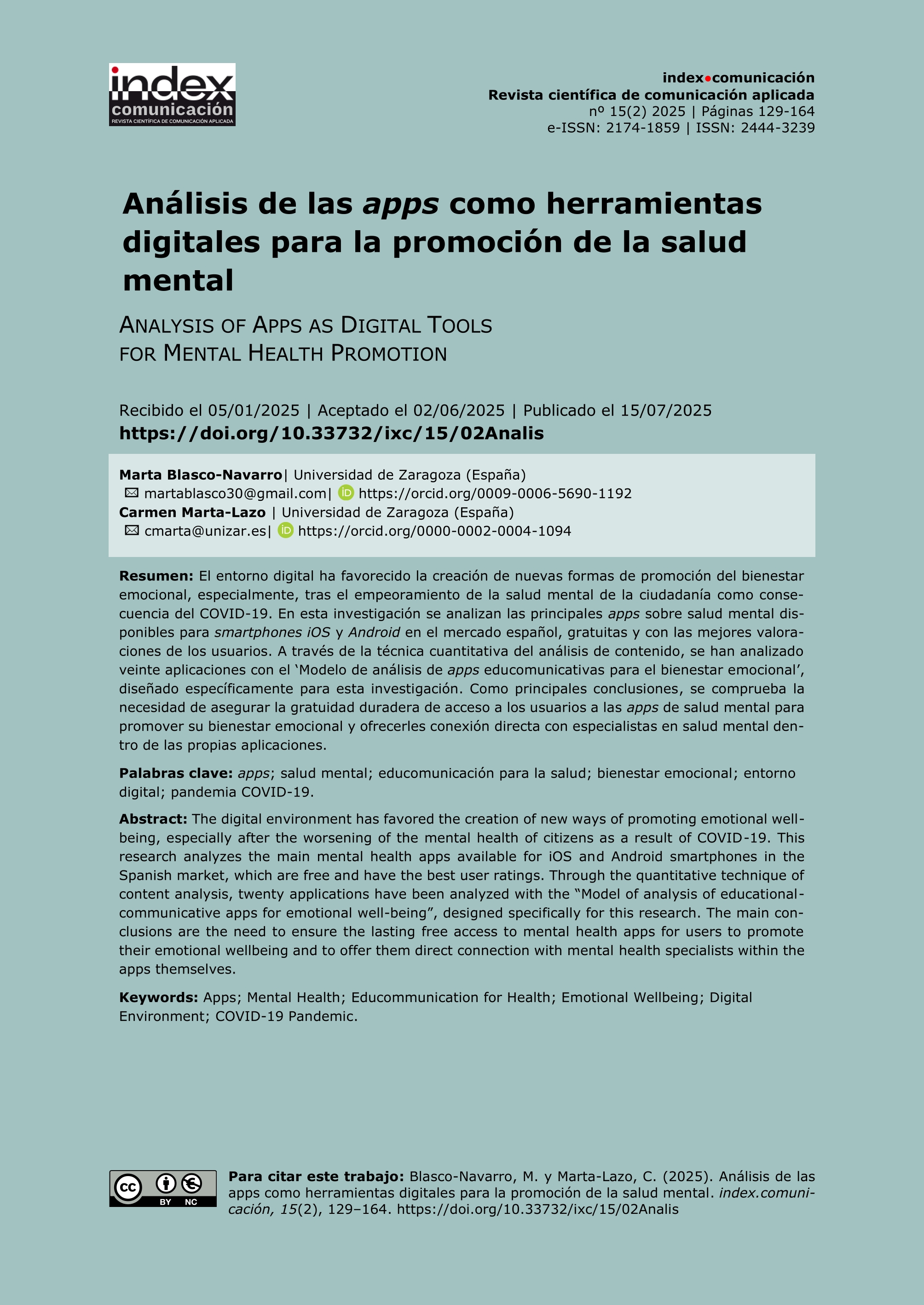 Análisis de las apps como herramientas digitales para la promoción de la salud mental