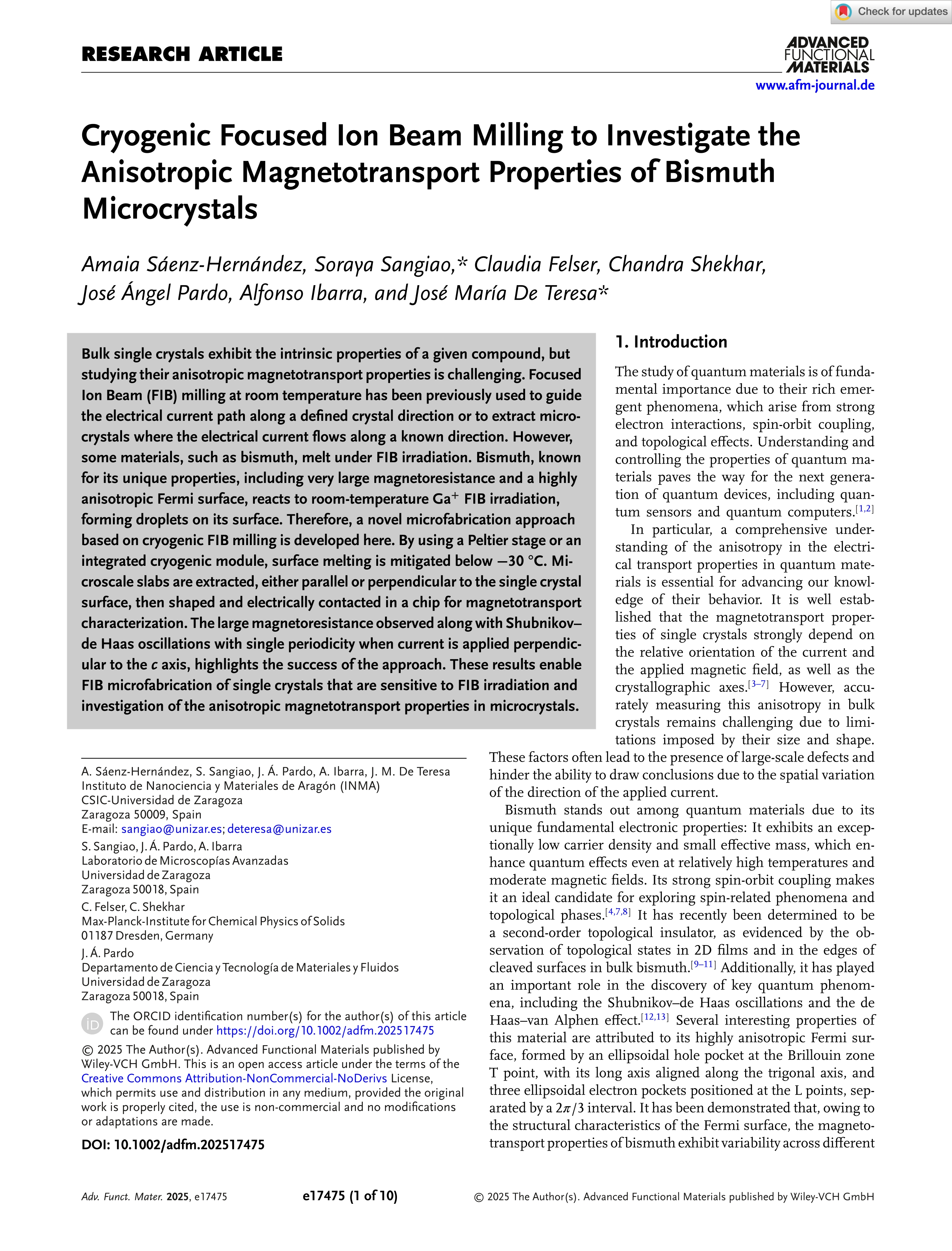 Cryogenic Focused Ion Beam Milling to Investigate the Anisotropic Magnetotransport Properties of Bismuth Microcrystals