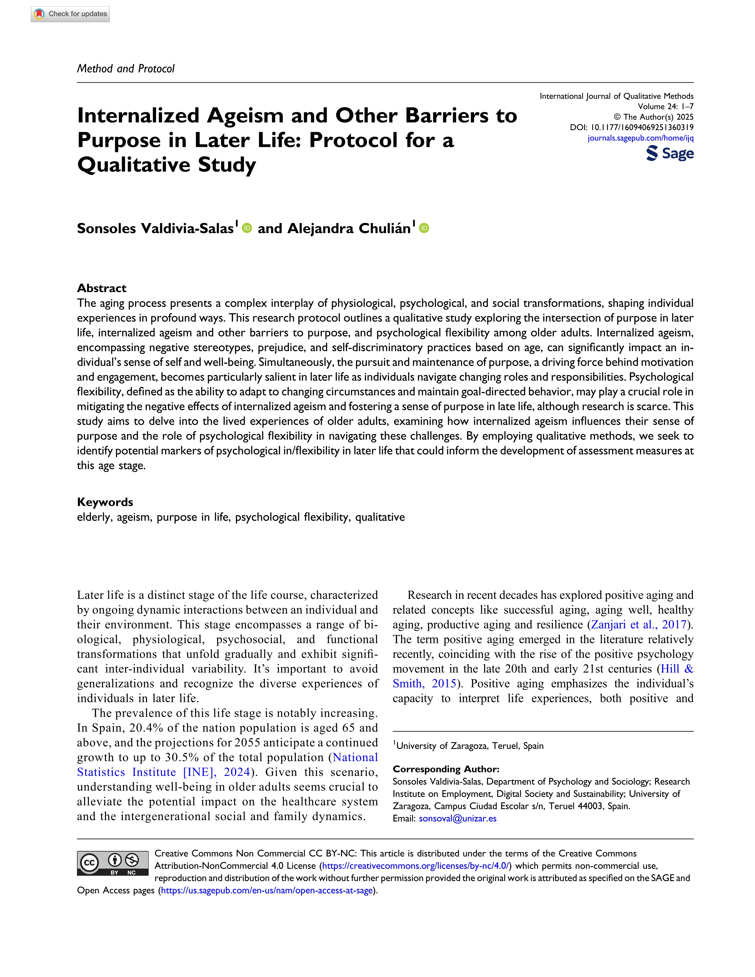 Internalized Ageism and Other Barriers to Purpose in Later Life: Protocol for a Qualitative Study