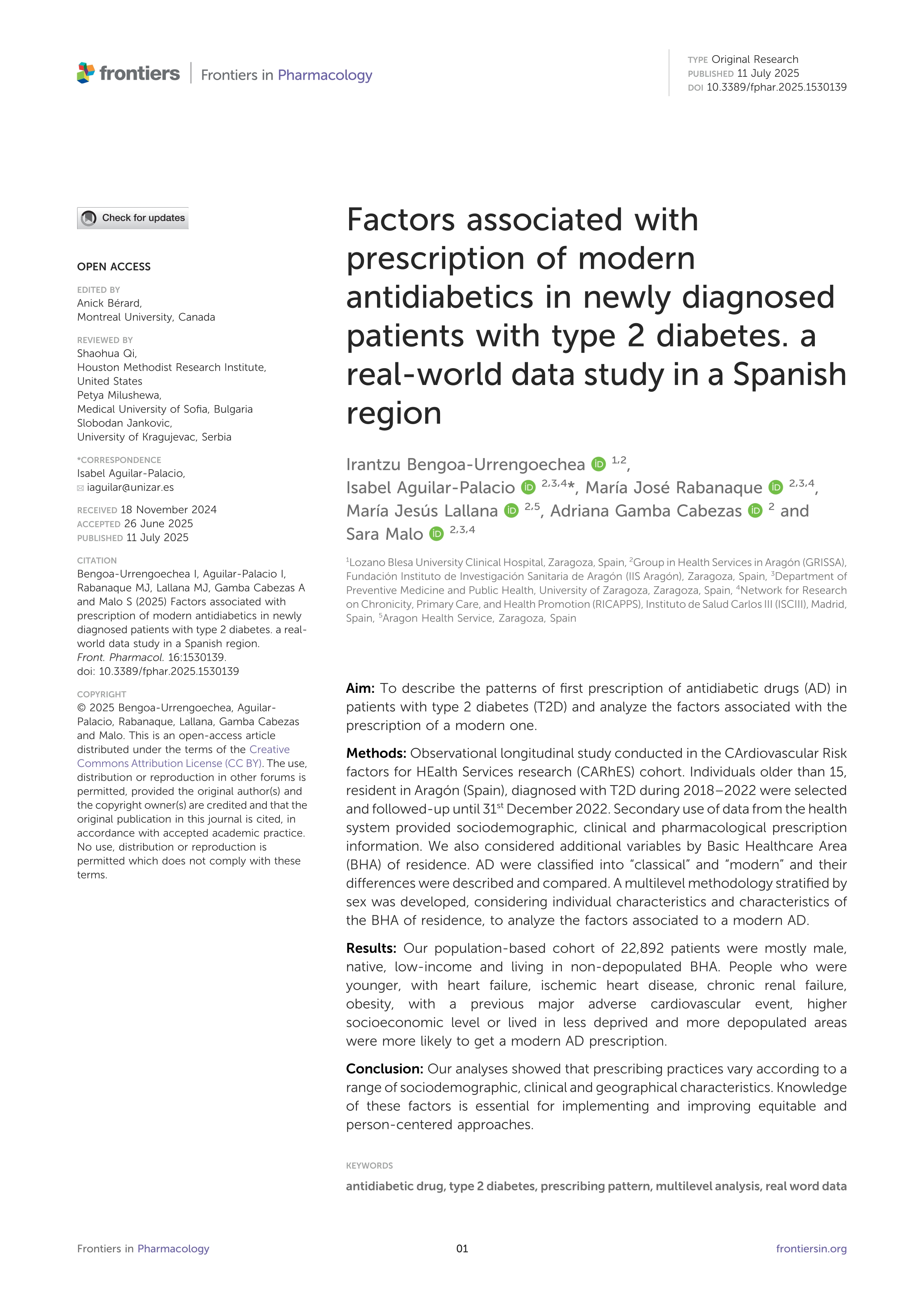 Factors associated with prescription of modern antidiabetics in newly diagnosed patients with type 2 diabetes. a real-world data study in a Spanish region
