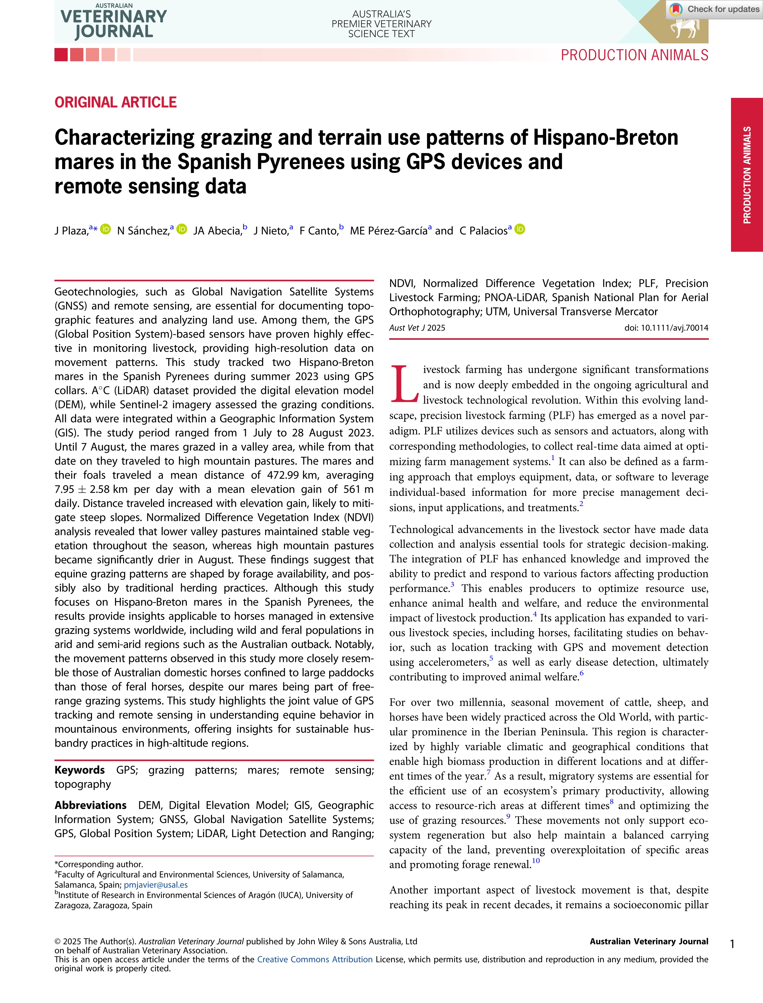 Characterizing grazing and terrain use patterns of Hispano‐Breton mares in the Spanish Pyrenees using <scp>GPS</scp> devices and remote sensing data