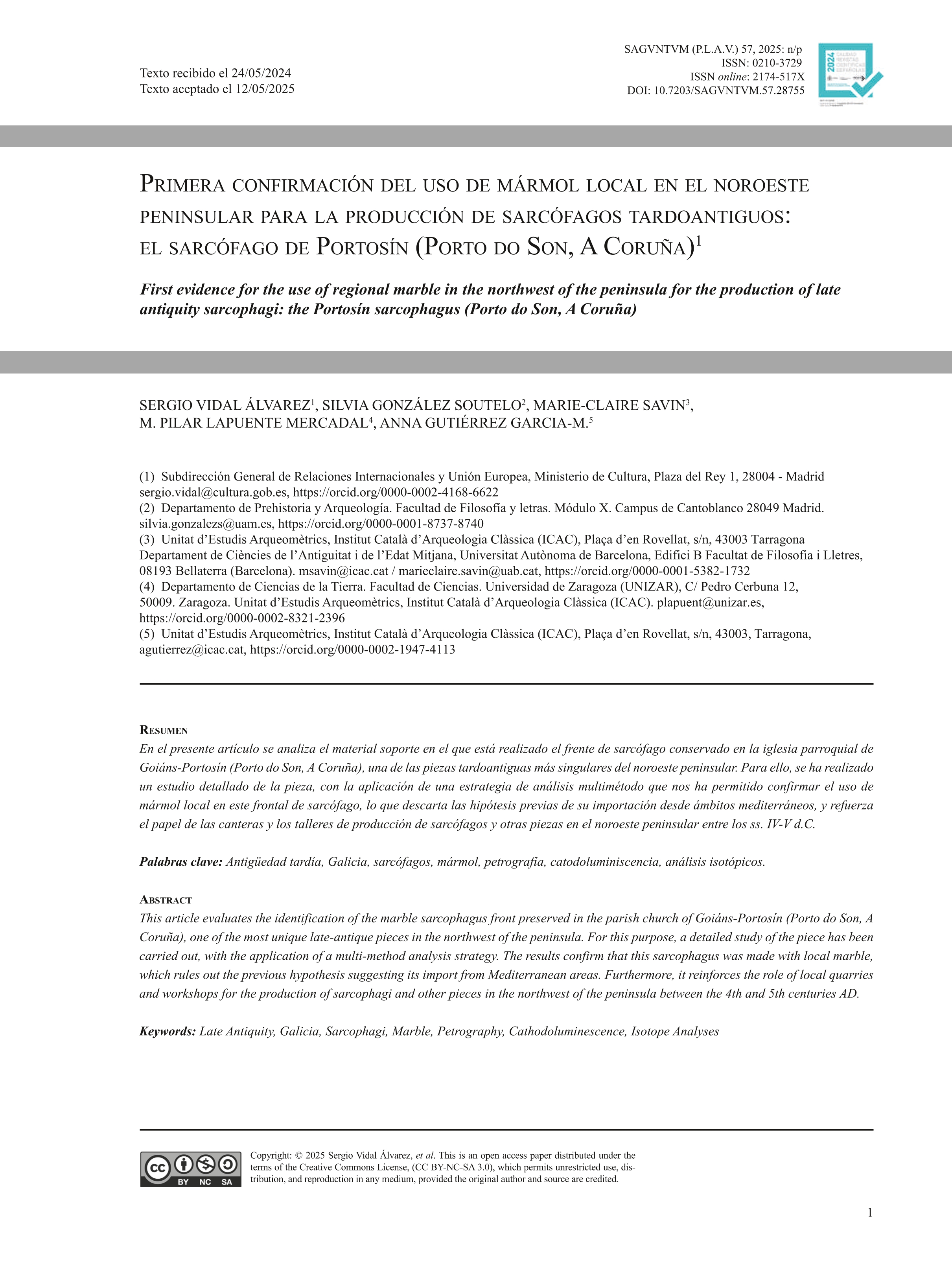 Primera atestación del uso de mármol local en el noroeste peninsular para la producción de sarcófagos tardoantiguos