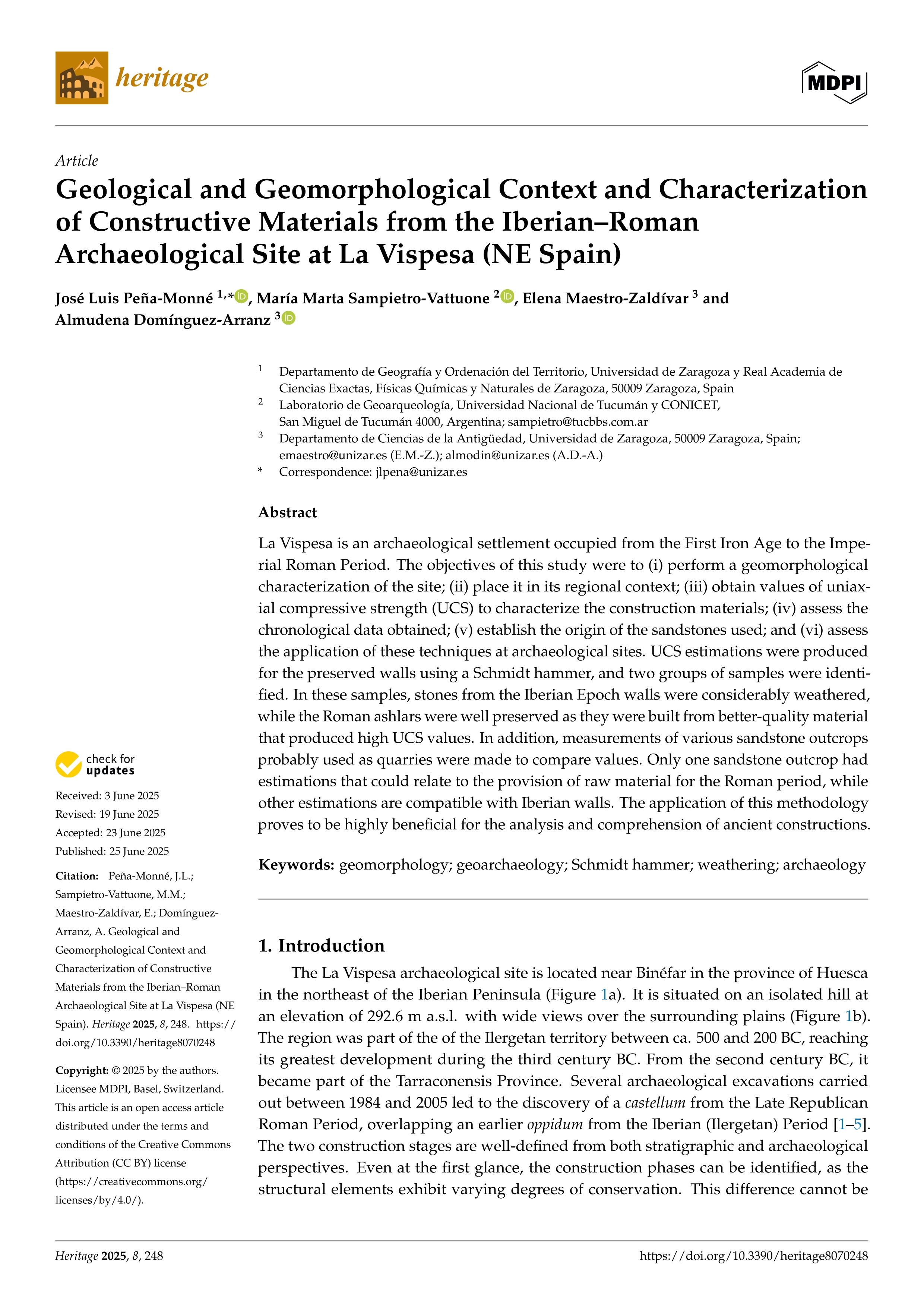Geological and Geomorphological Context and Characterization of Constructive Materials from the Iberian–Roman Archaeological Site at La Vispesa (NE Spain)