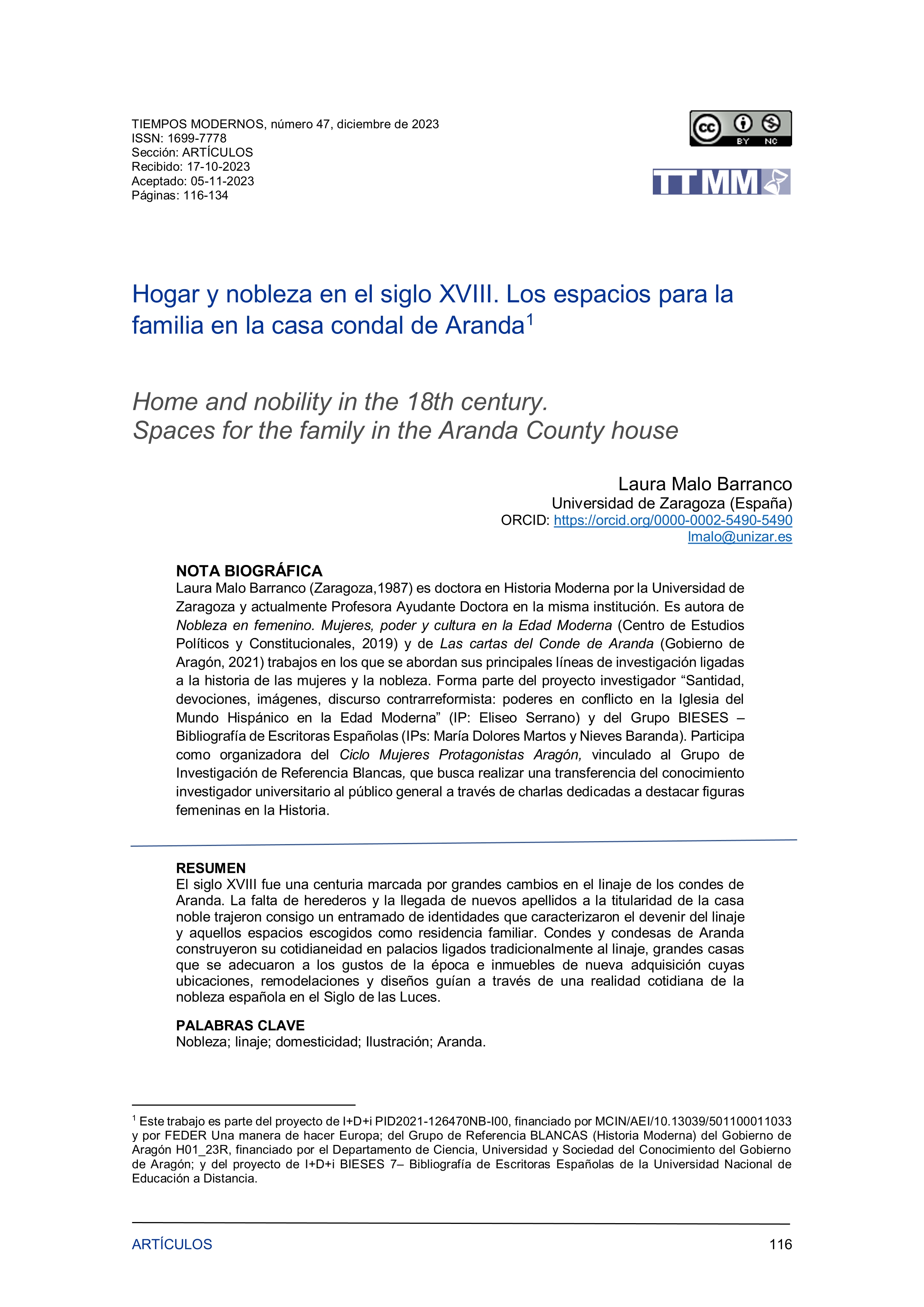 Hogar y nobleza en el siglo XVIII. Los espacios para la familia en la casa condal de Aranda