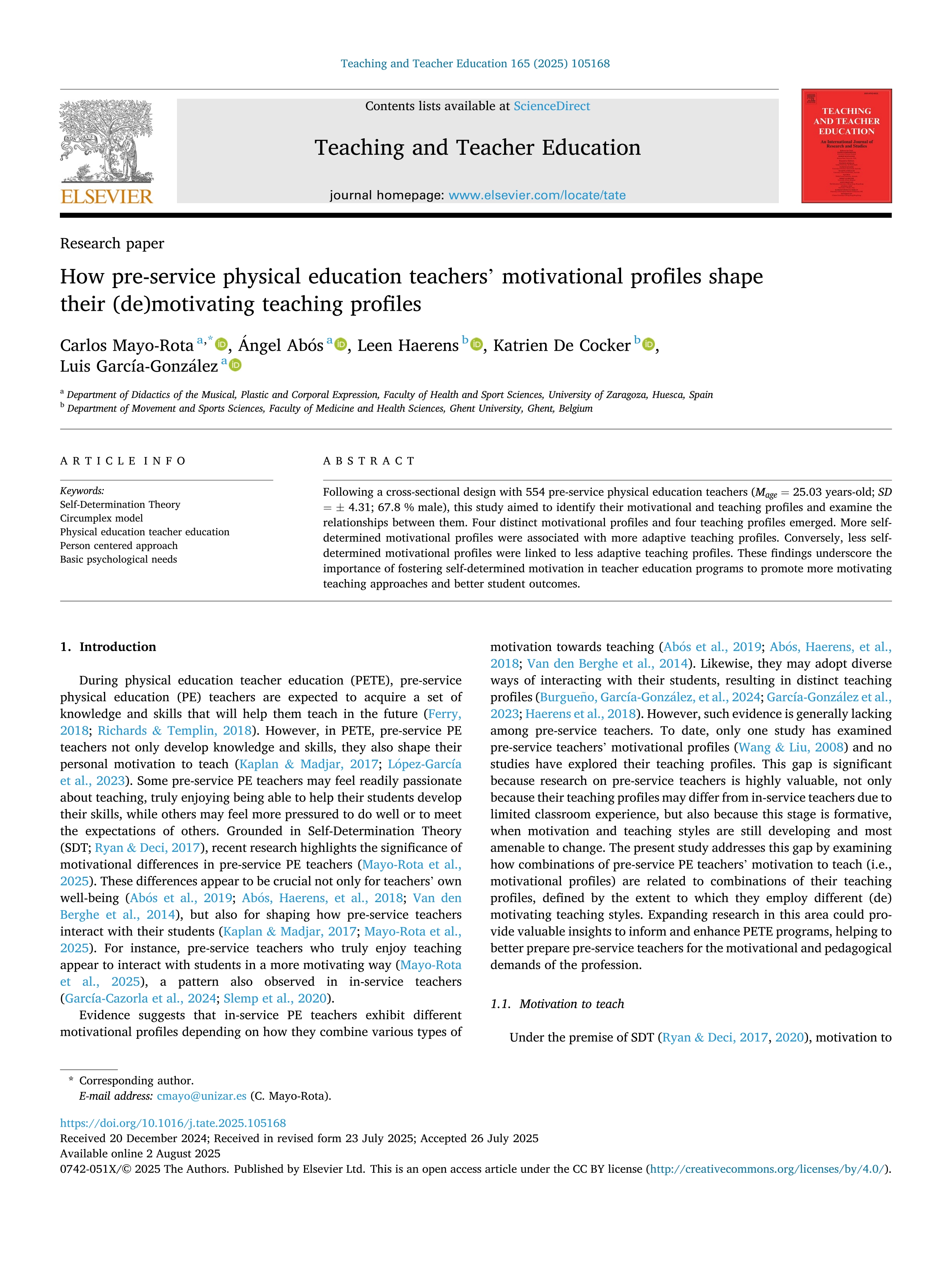 How pre-service physical education teachers’ motivational profiles shape their (de)motivating teaching profiles