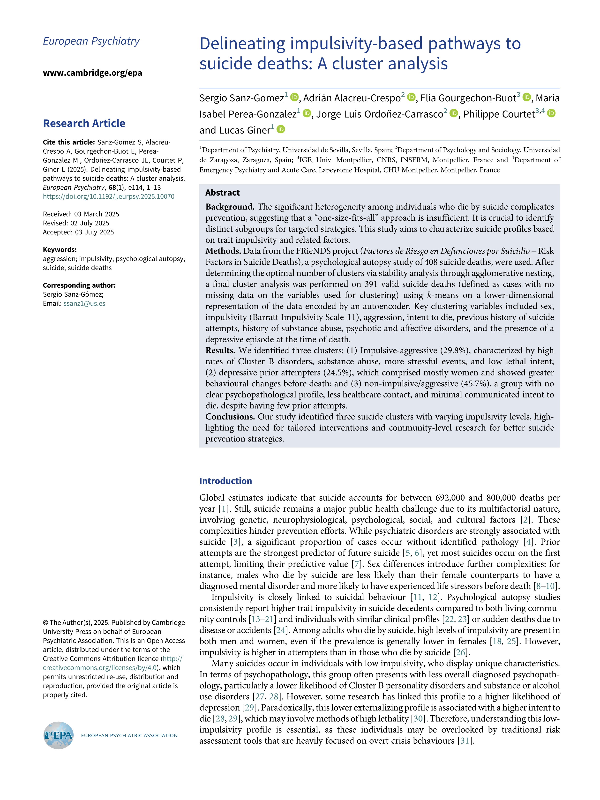 Delineating impulsivity-based pathways to suicide deaths: A cluster analysis